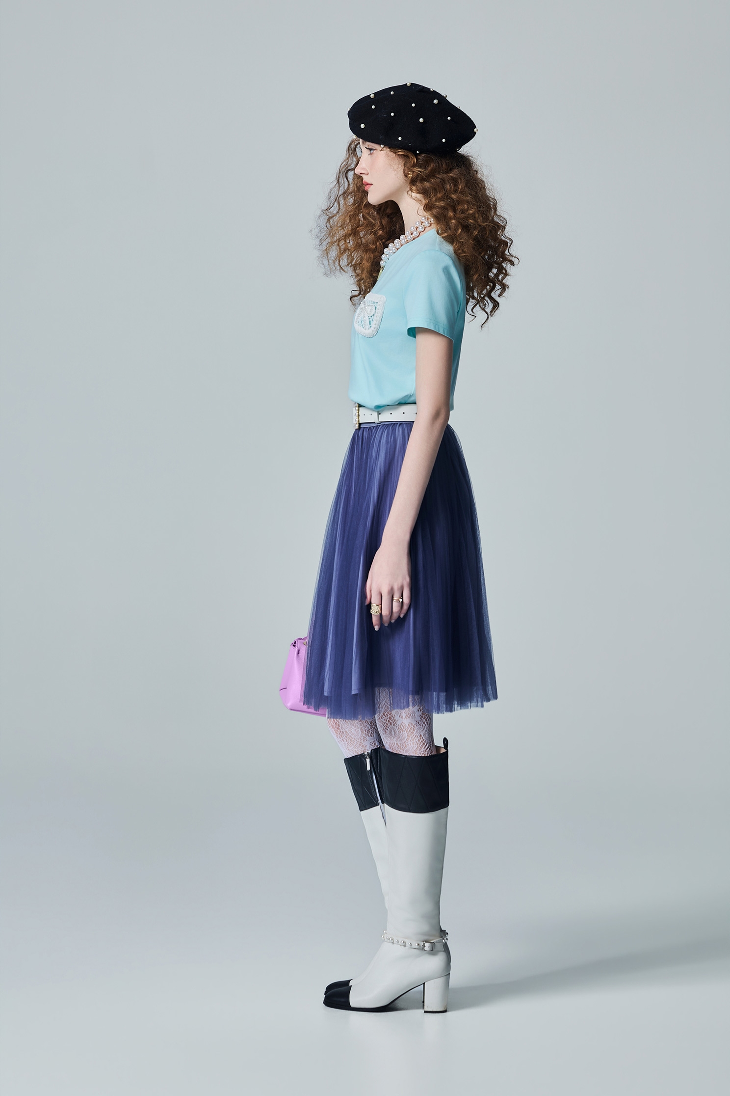 Bow Detail Patch Pocket Blue TeeBow Detail Patch Pocket Blue Tee,Tops,Season (AW) Look,bows