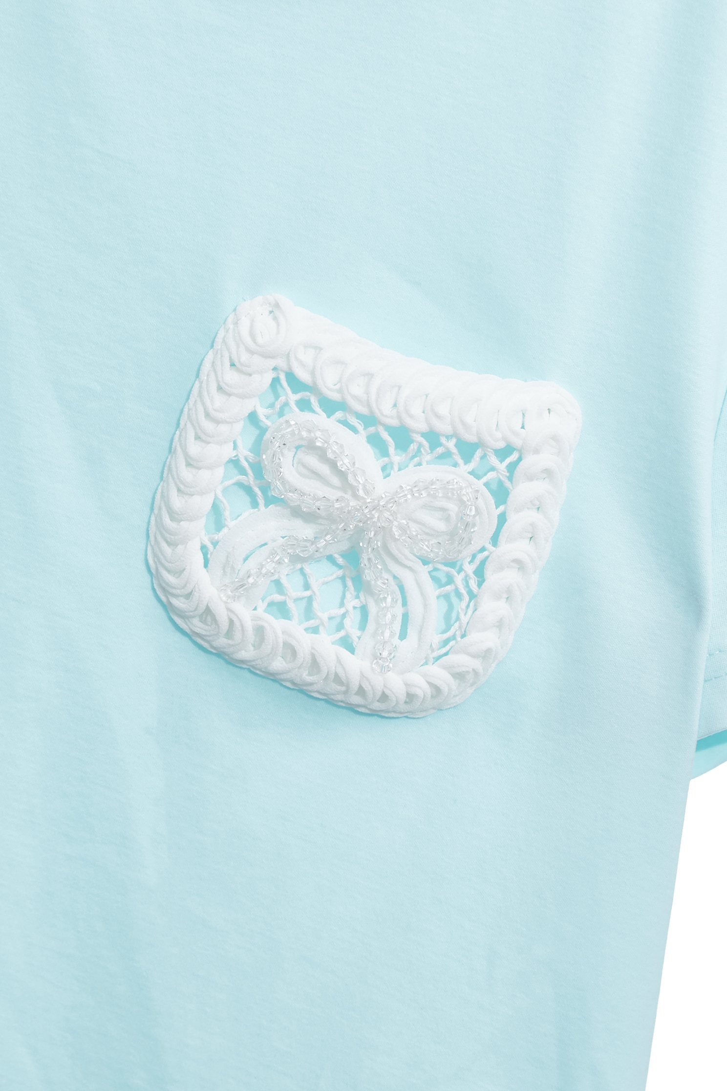 Bow Detail Patch Pocket Blue TeeBow Detail Patch Pocket Blue Tee,Tops,Season (AW) Look,bows