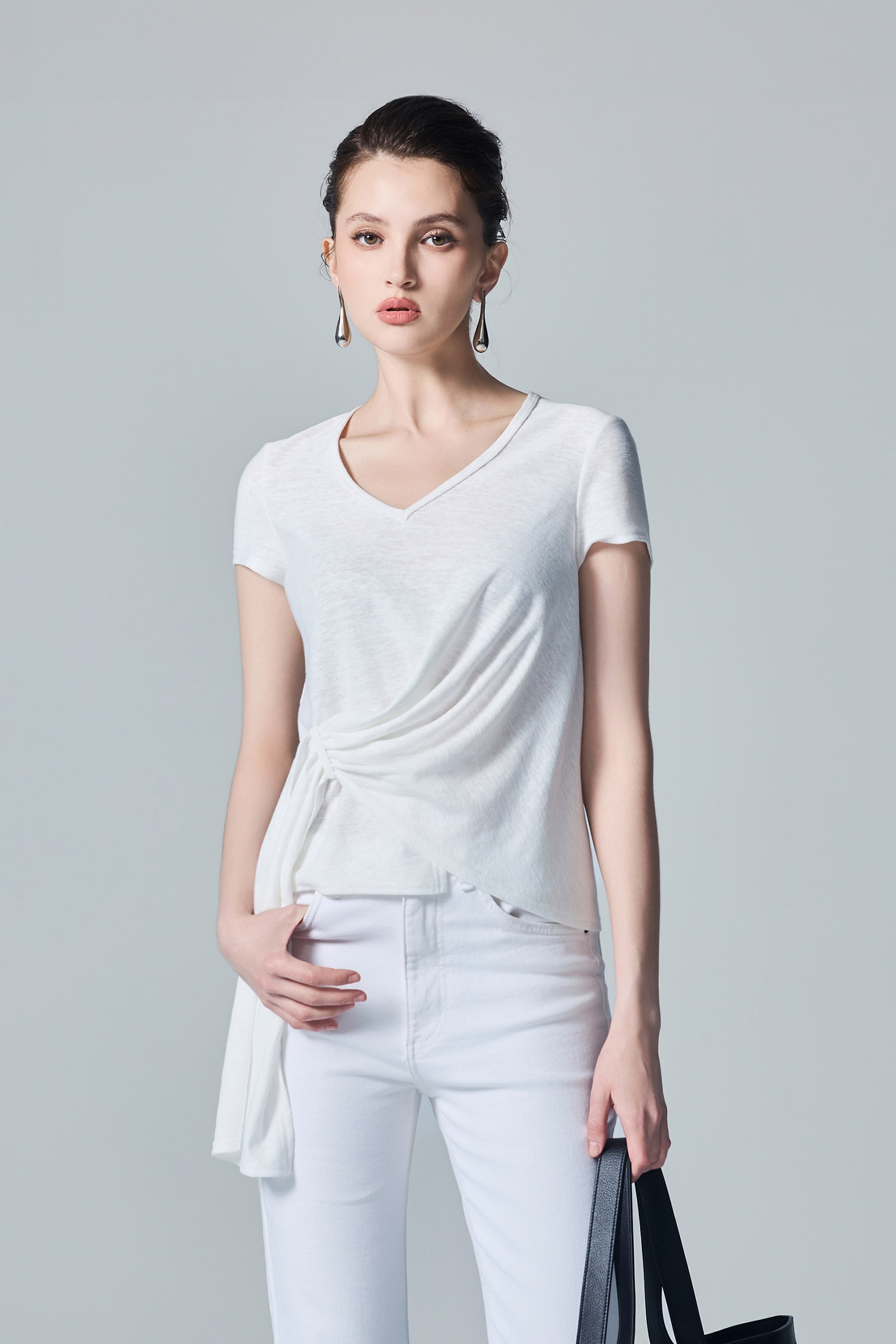 Sash Detail Short Sleeve TopSash Detail Short Sleeve Top,Tops,Round neck tops,White tops,Season (AW) Look,Knitted