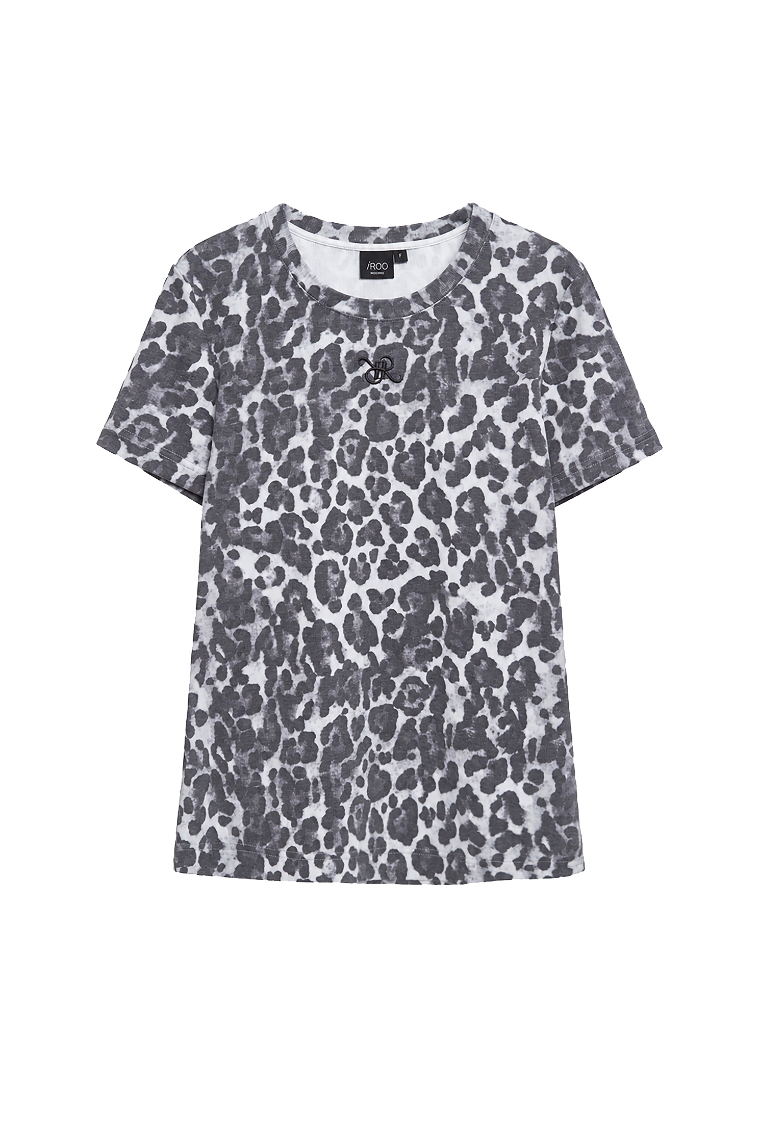Charcoal Leopard Ink Print Style TeeCharcoal Leopard Ink Print Style Tee,T-shirts,Tops,Embroidered,Round neck tops,Season (AW) Look