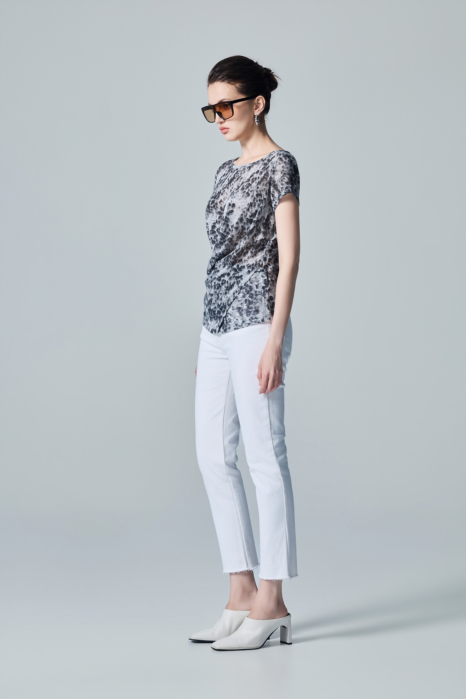 Charcoal Leopard Ink Print Style Criss Cross TopCharcoal Leopard Ink Print Style Criss Cross Top,Tops,Round neck tops,Season (AW) Look,Knitted,Knitted tops