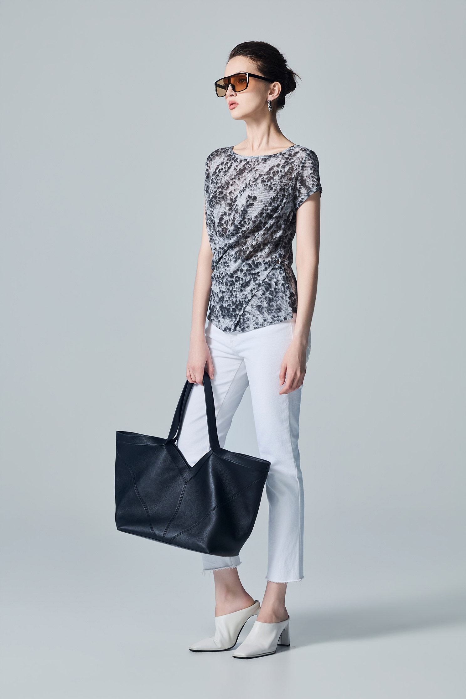Charcoal Leopard Ink Print Style Criss Cross TopCharcoal Leopard Ink Print Style Criss Cross Top,Tops,Round neck tops,Season (AW) Look,Knitted,Knitted tops