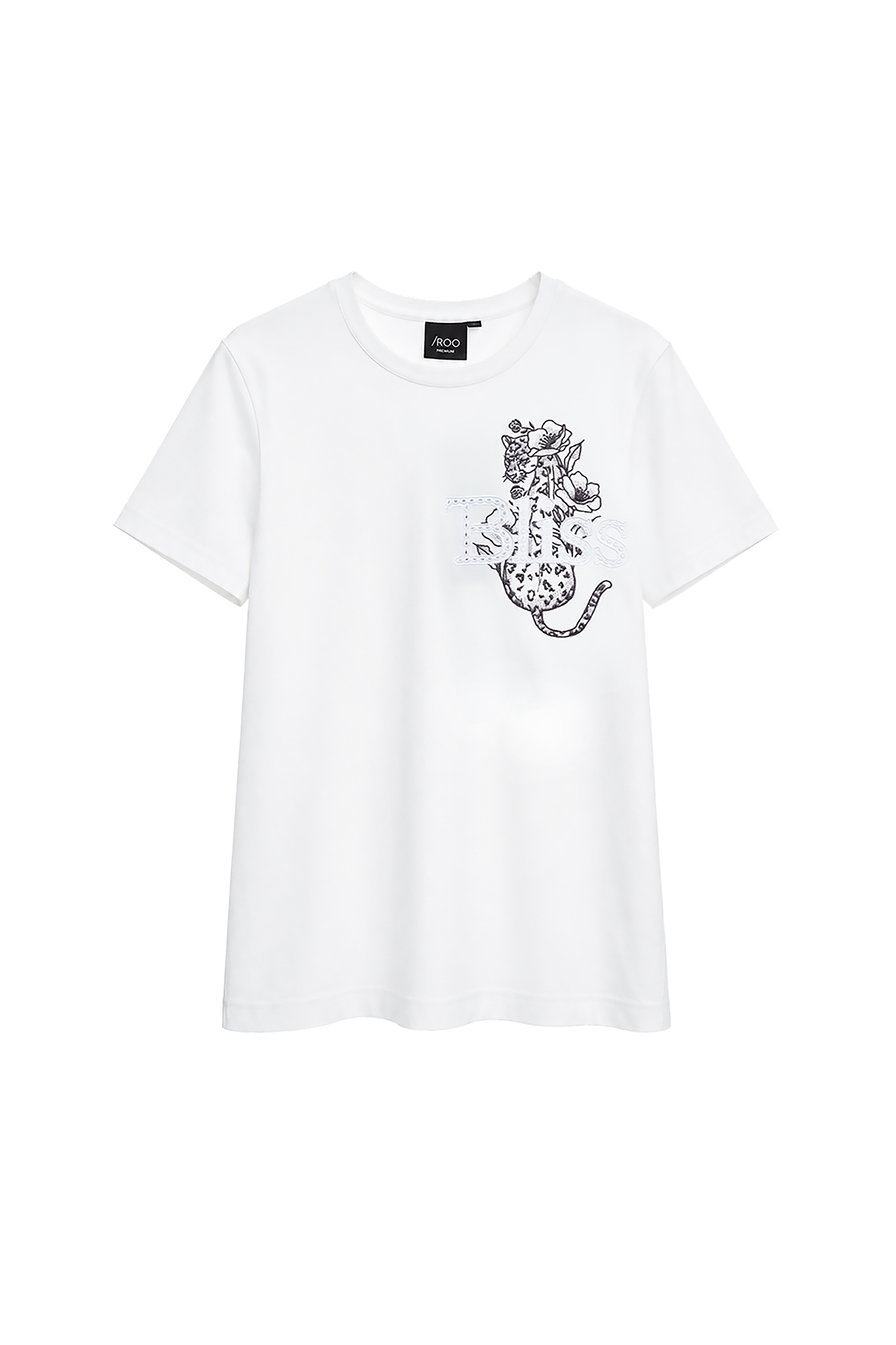 Leopard Embroidery Short Sleeve TeeLeopard Embroidery Short Sleeve Tee,T-shirts,Tops,White tops,Season (AW) Look