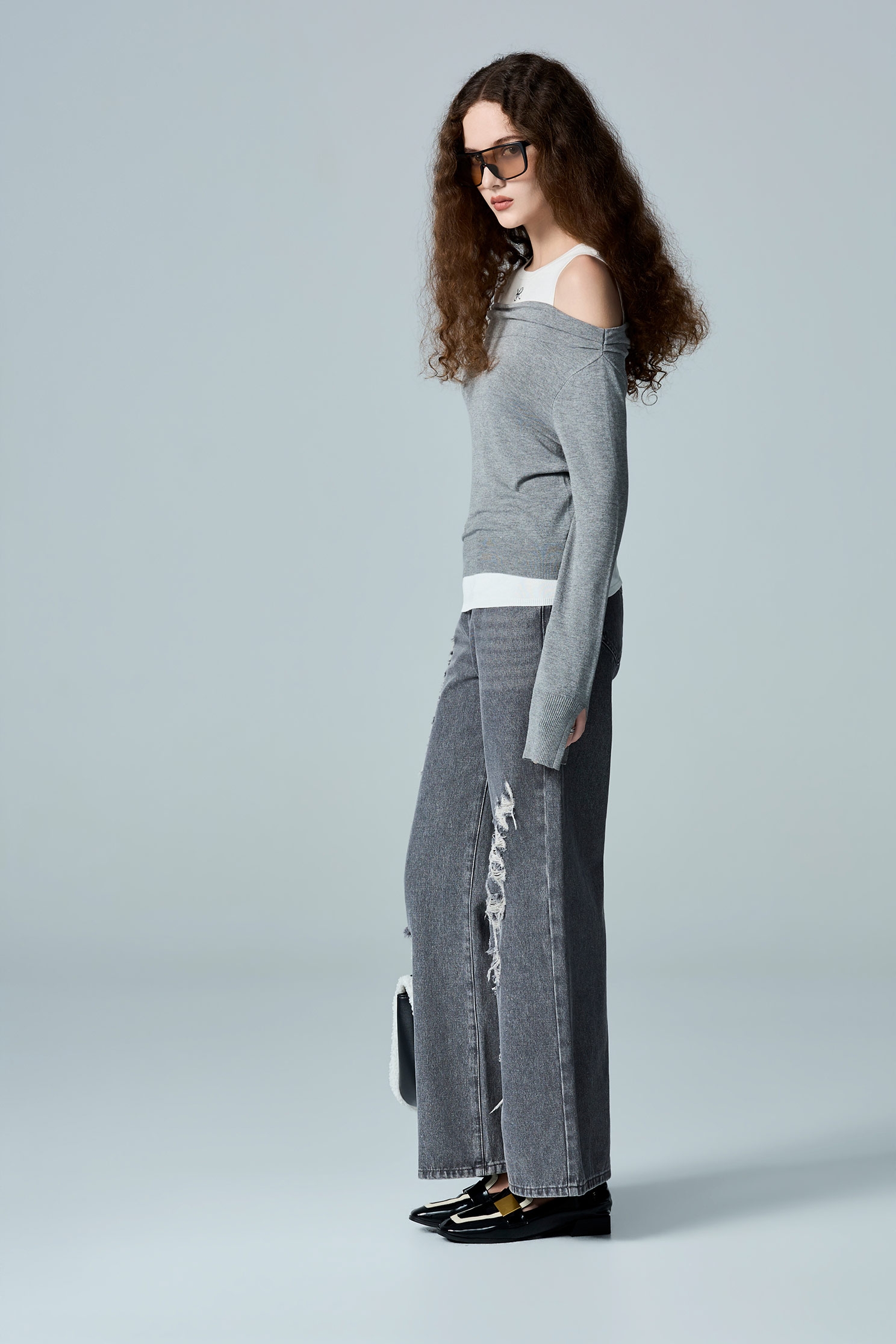 Fake Two Piece Long Sleeve Knit TopFake Two Piece Long Sleeve Knit Top,Exposed shoulders tops,Tops,Exposed shoulders tops,Season (AW) Look,Knitted,Knitted tops