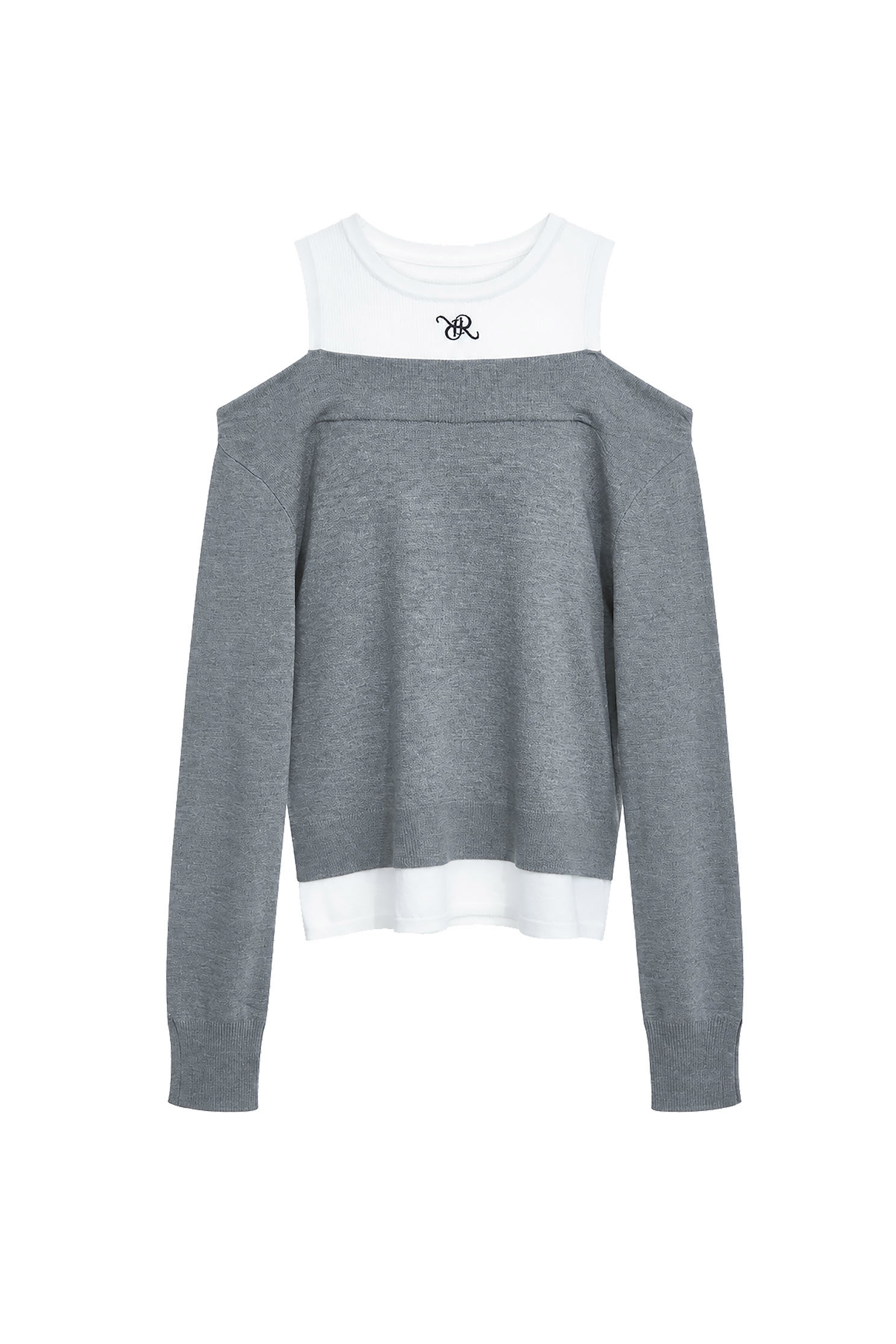 Fake Two Piece Long Sleeve Knit TopFake Two Piece Long Sleeve Knit Top,Exposed shoulders tops,Tops,Exposed shoulders tops,Season (AW) Look,Knitted,Knitted tops