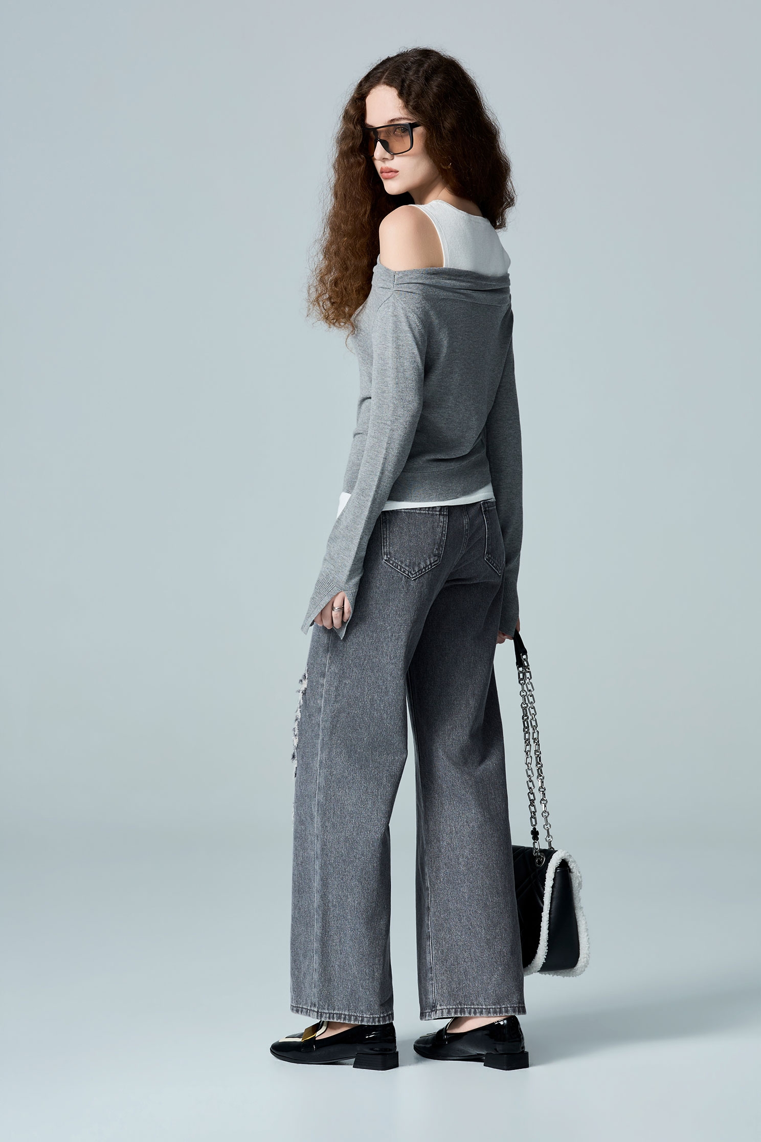 Fake Two Piece Long Sleeve Knit TopFake Two Piece Long Sleeve Knit Top,Exposed shoulders tops,Tops,Exposed shoulders tops,Season (AW) Look,Knitted,Knitted tops
