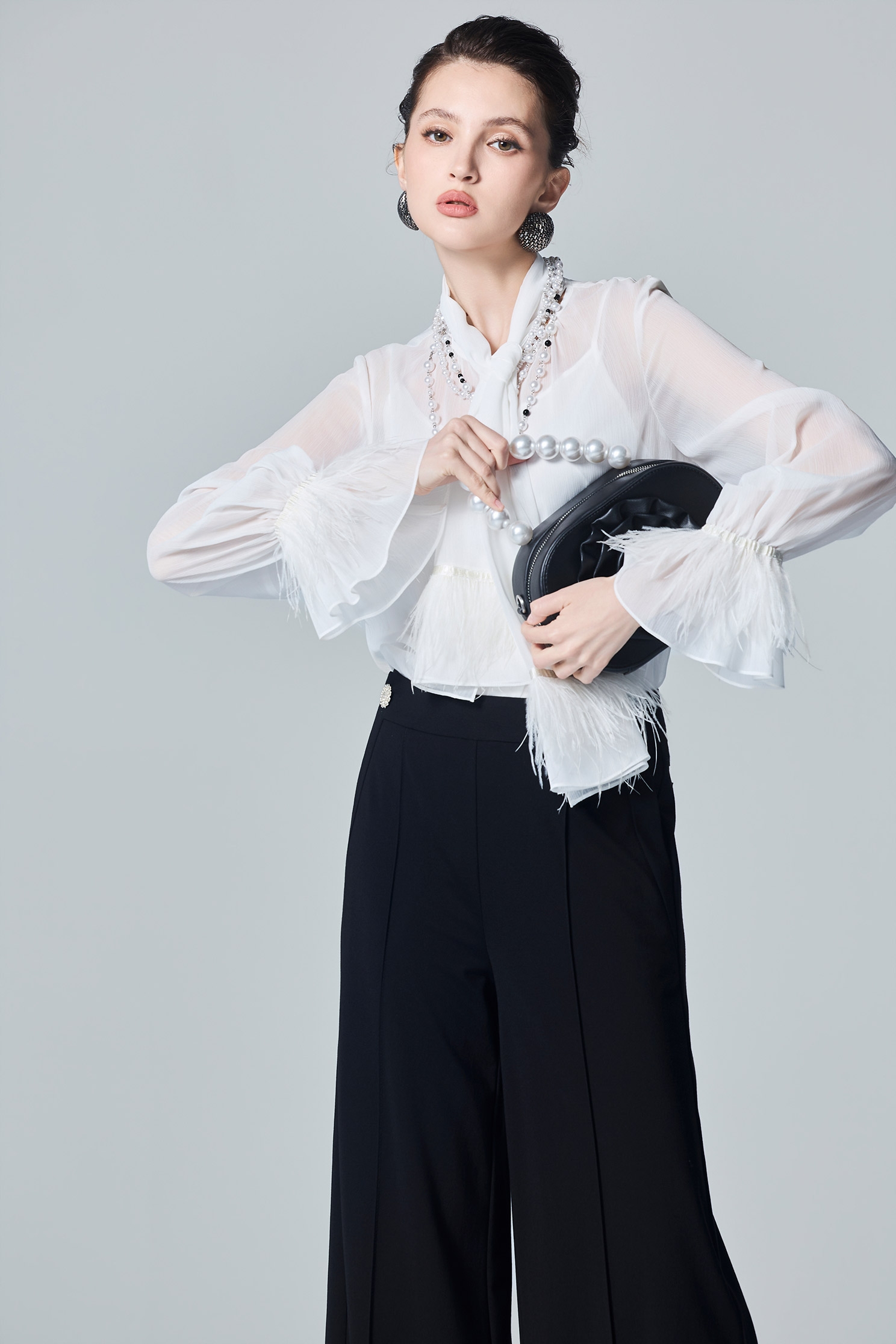 Fringe Detail Scarf Collar Chiffon BlouseFringe Detail Scarf Collar Chiffon Blouse,Tops,Under shirts,White tops,Season (AW) Look,Chiffon