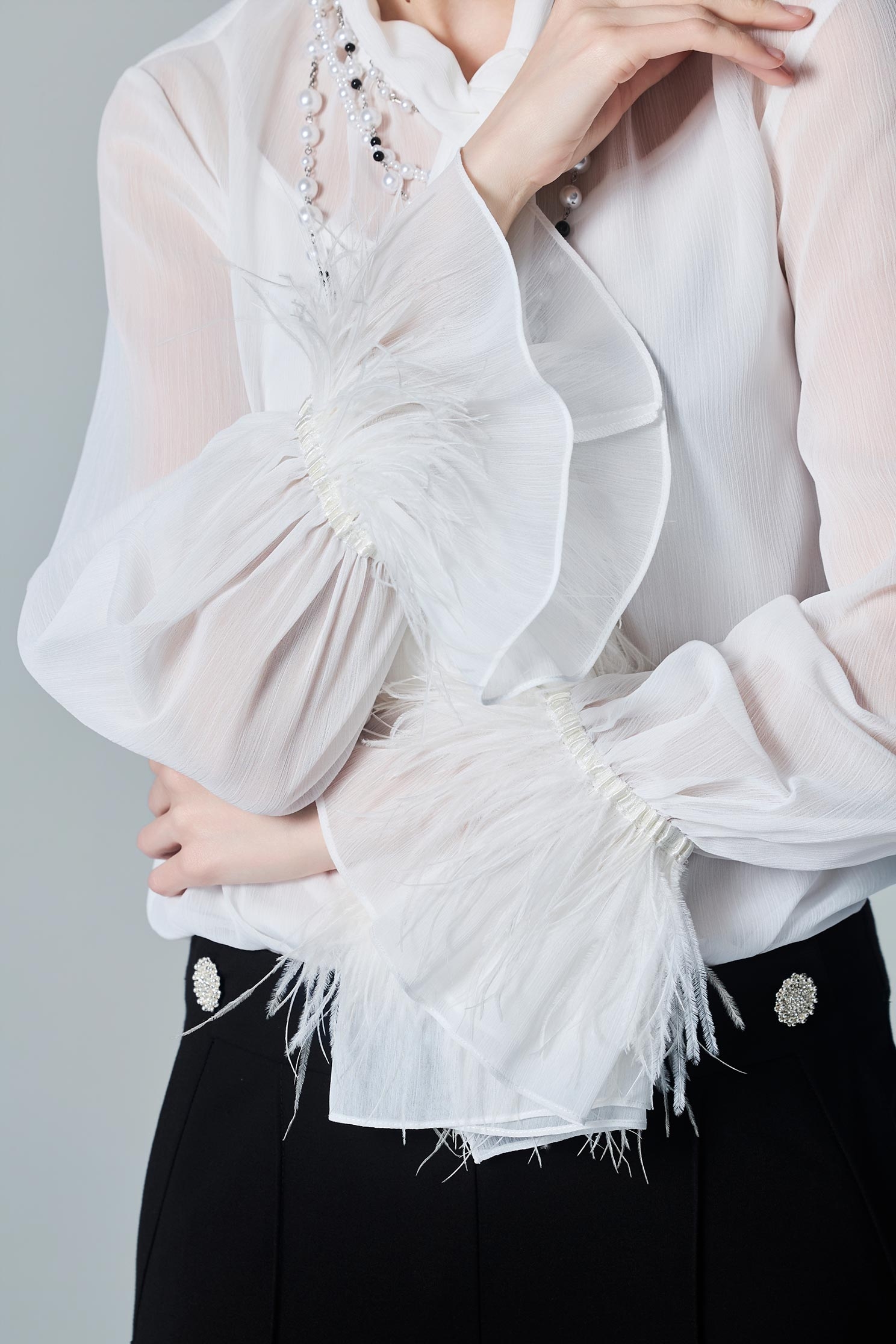 Fringe Detail Scarf Collar Chiffon BlouseFringe Detail Scarf Collar Chiffon Blouse,Tops,Under shirts,White tops,Season (AW) Look,Chiffon