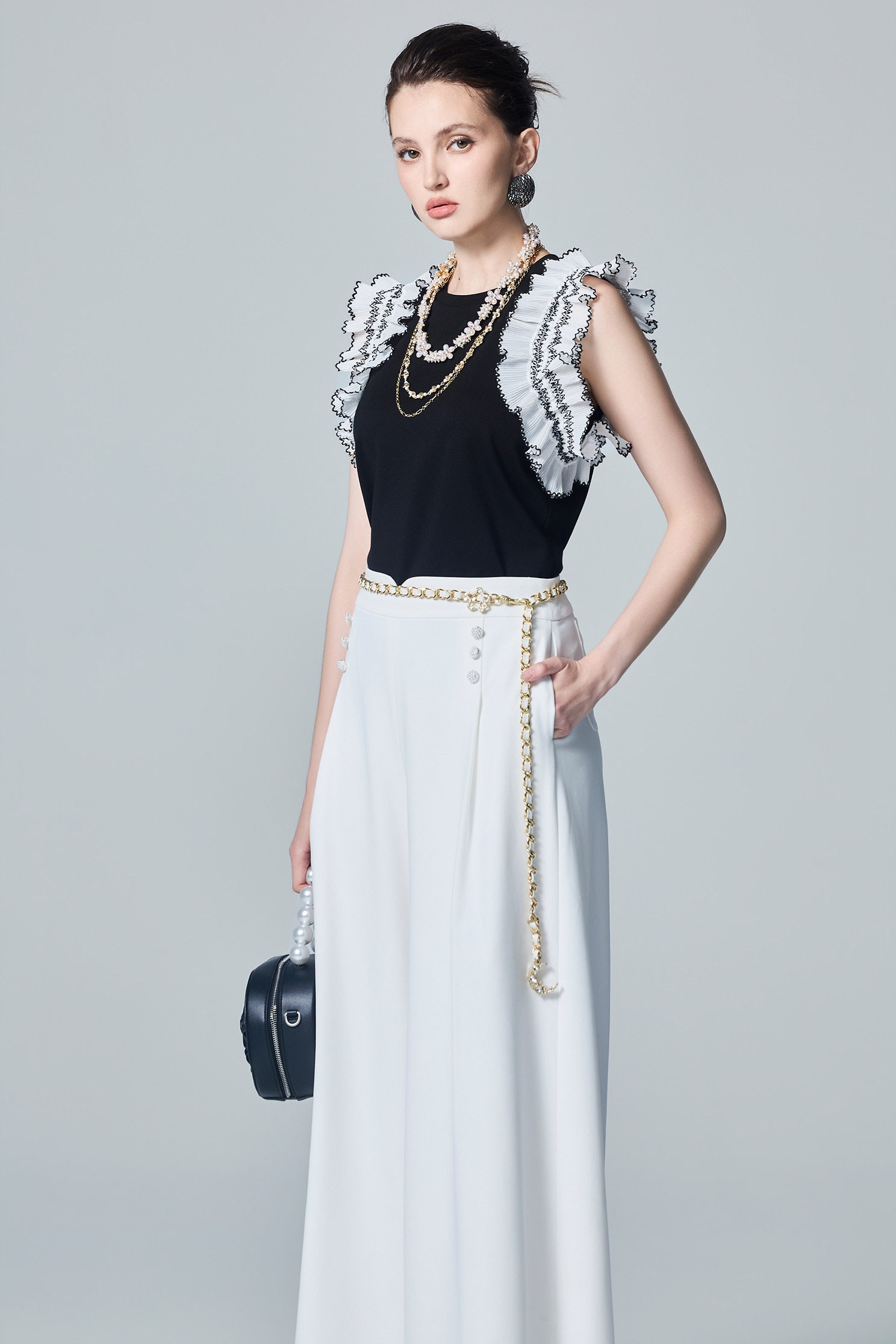 Contrast Pleated Sleeve Black TeeContrast Pleated Sleeve Black Tee,sleeveless tops,Tops,bestselling,Trends,Season (AW) Look,sleeveless tops,Chiffon,black tops