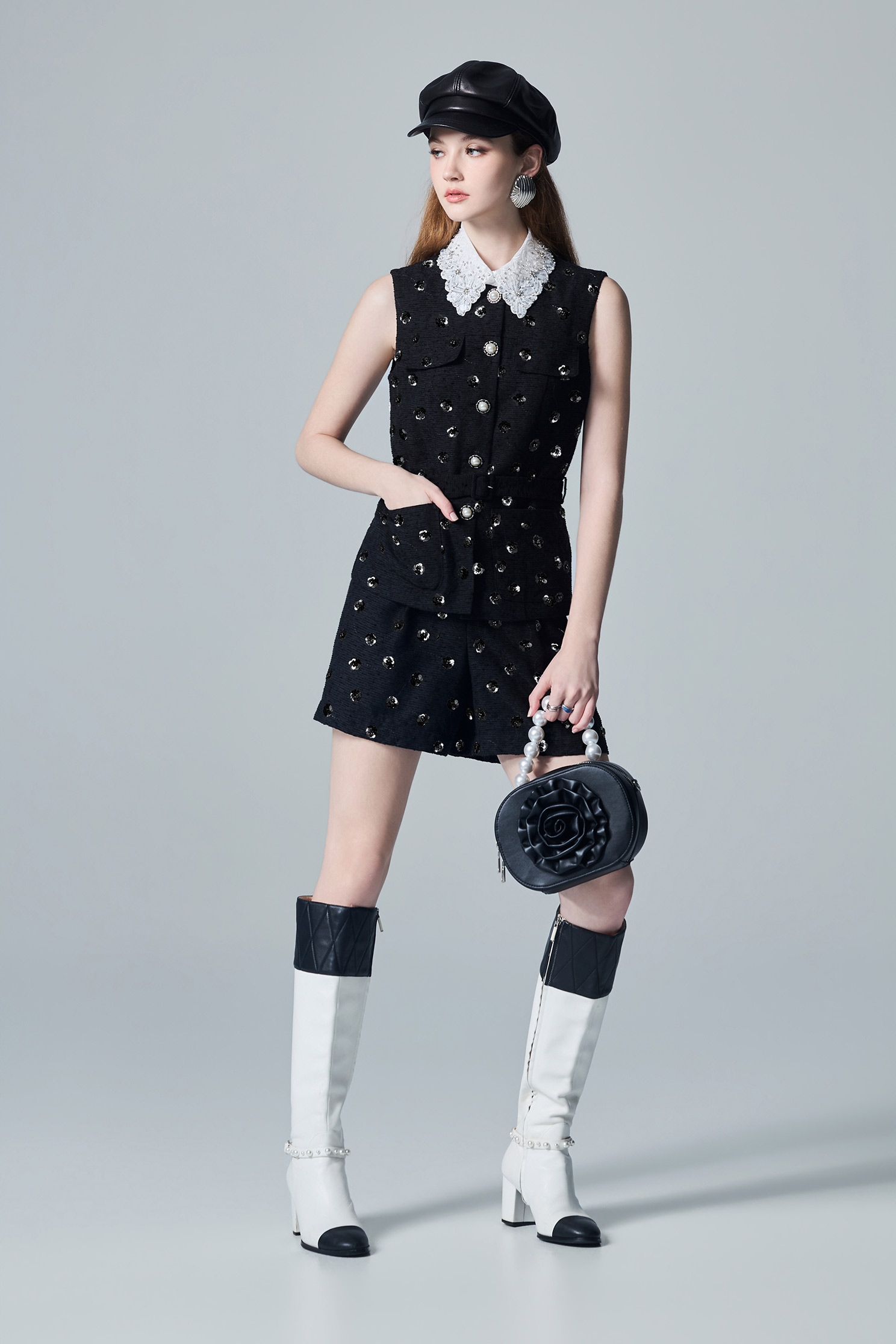 Floral Sequin Mid Length VestFloral Sequin Mid Length Vest,Jackets,sleeveless tops,Tops,bestselling,Outerwear,pearl,Season (AW) Look,sleeveless tops,black tops
