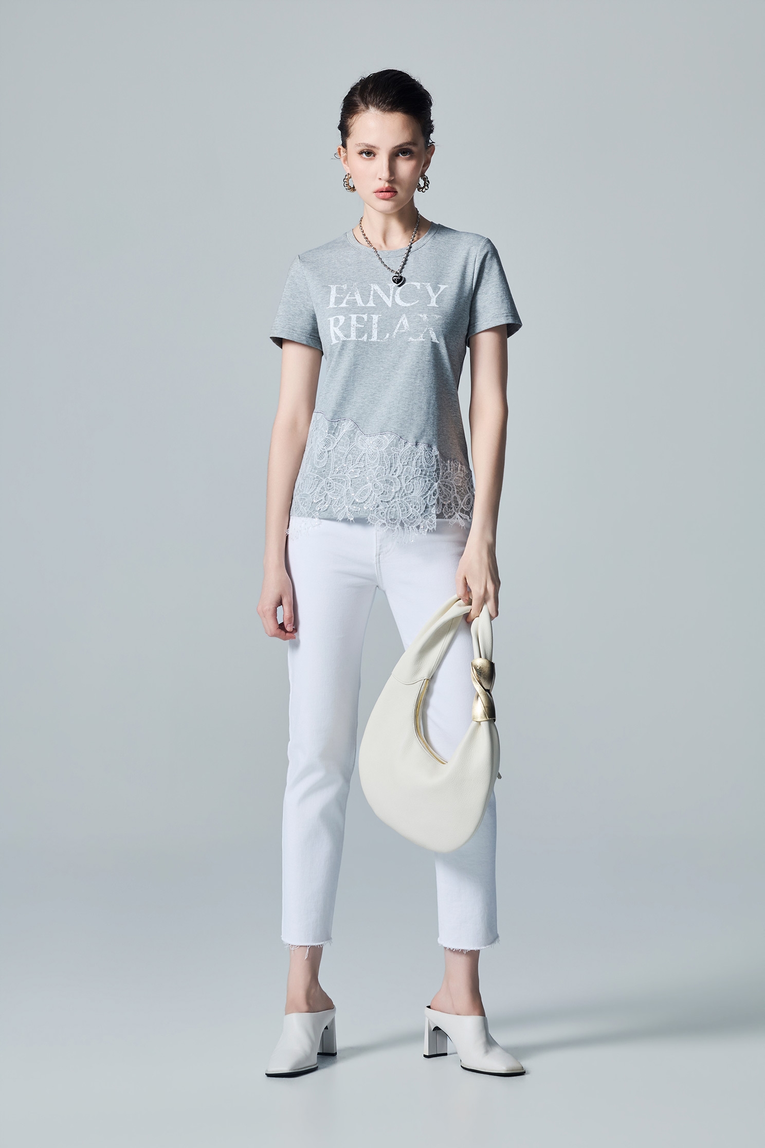 White Lace Detail Short Sleeve TeeWhite Lace Detail Short Sleeve Tee,T-shirts,Tops,Round neck tops,Season (AW) Look,Cotton,Lace