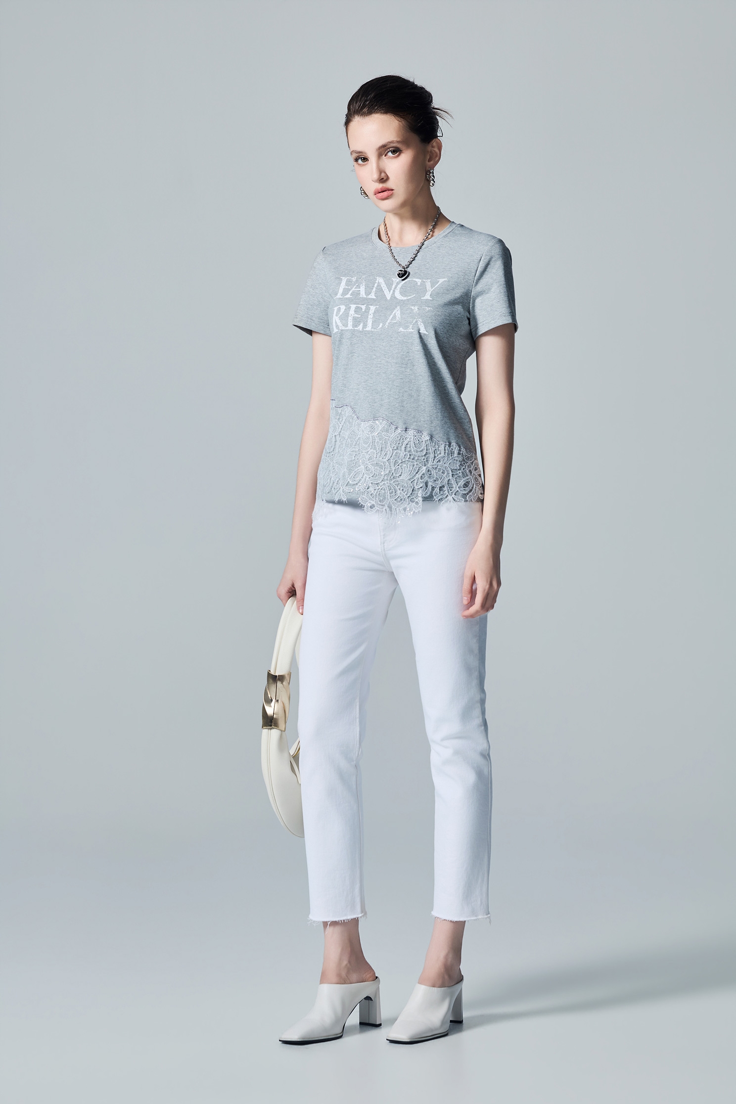 White Lace Detail Short Sleeve TeeWhite Lace Detail Short Sleeve Tee,T-shirts,Tops,Round neck tops,Season (AW) Look,Cotton,Lace
