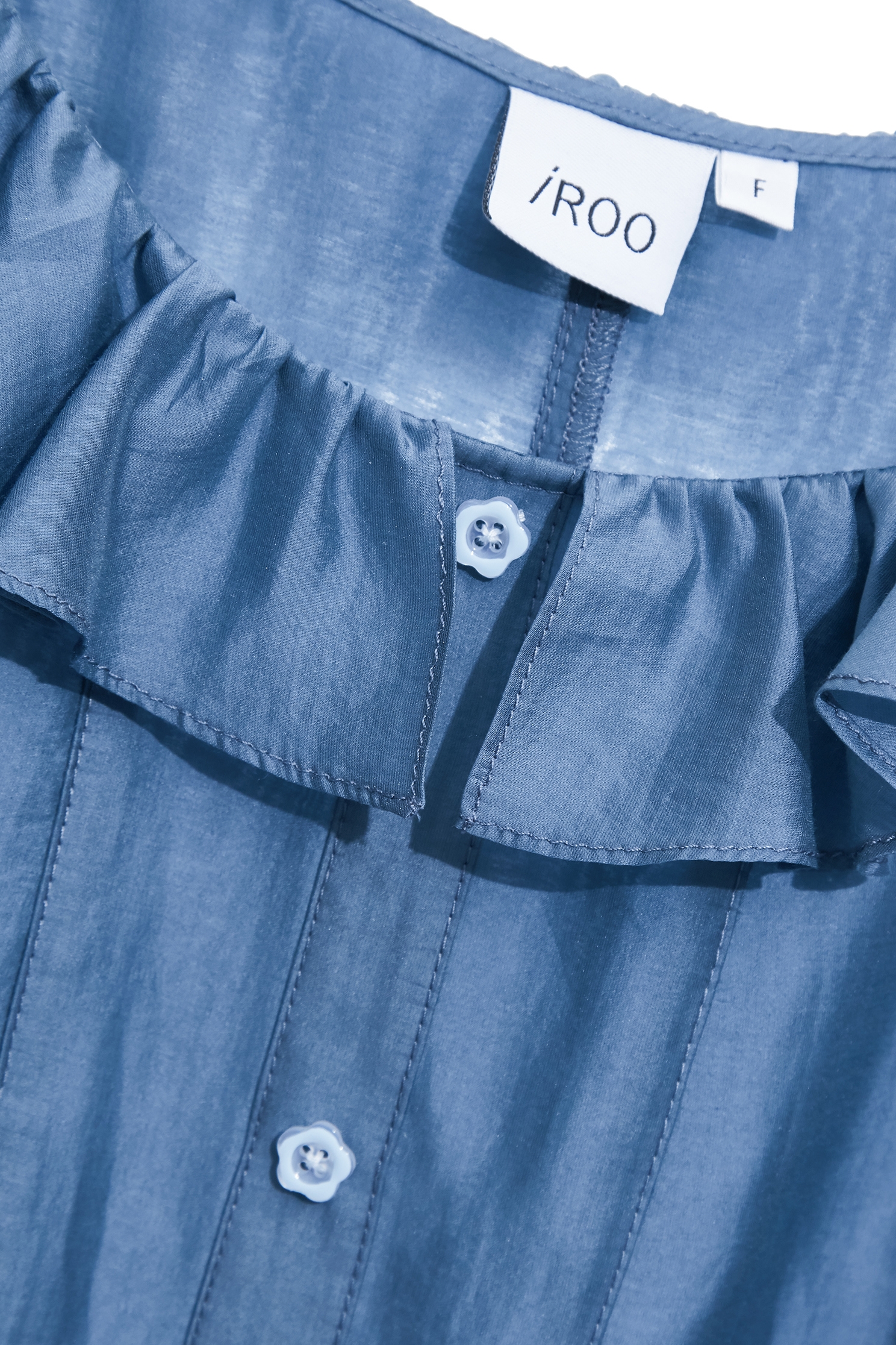 Flounce Neckline Blue TopFlounce Neckline Blue Top,Tops,Season (AW) Look,Mesh fabric