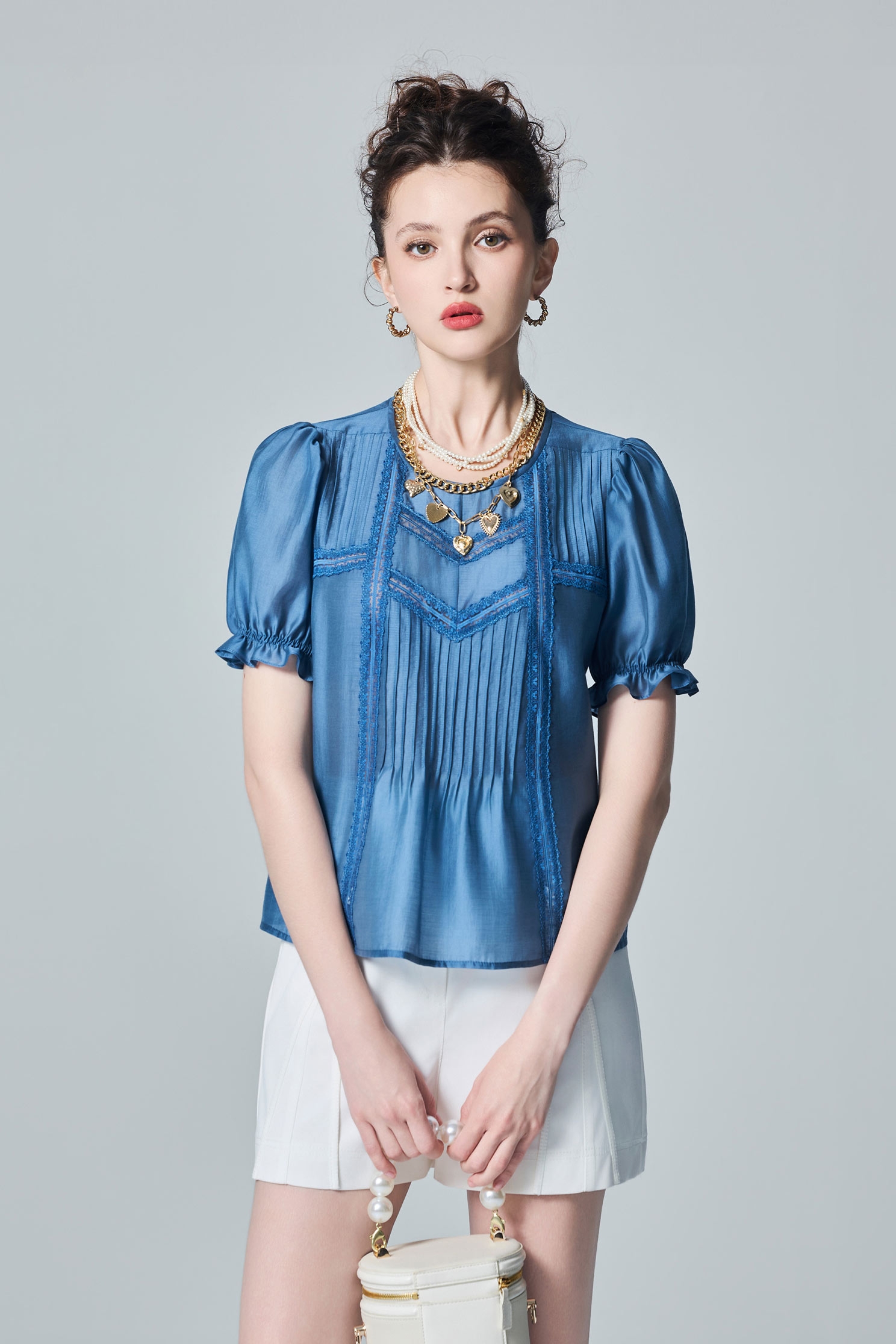 Lace Trim Detail Pleated TopLace Trim Detail Pleated Top,Tops,Season (AW) Look,Lace