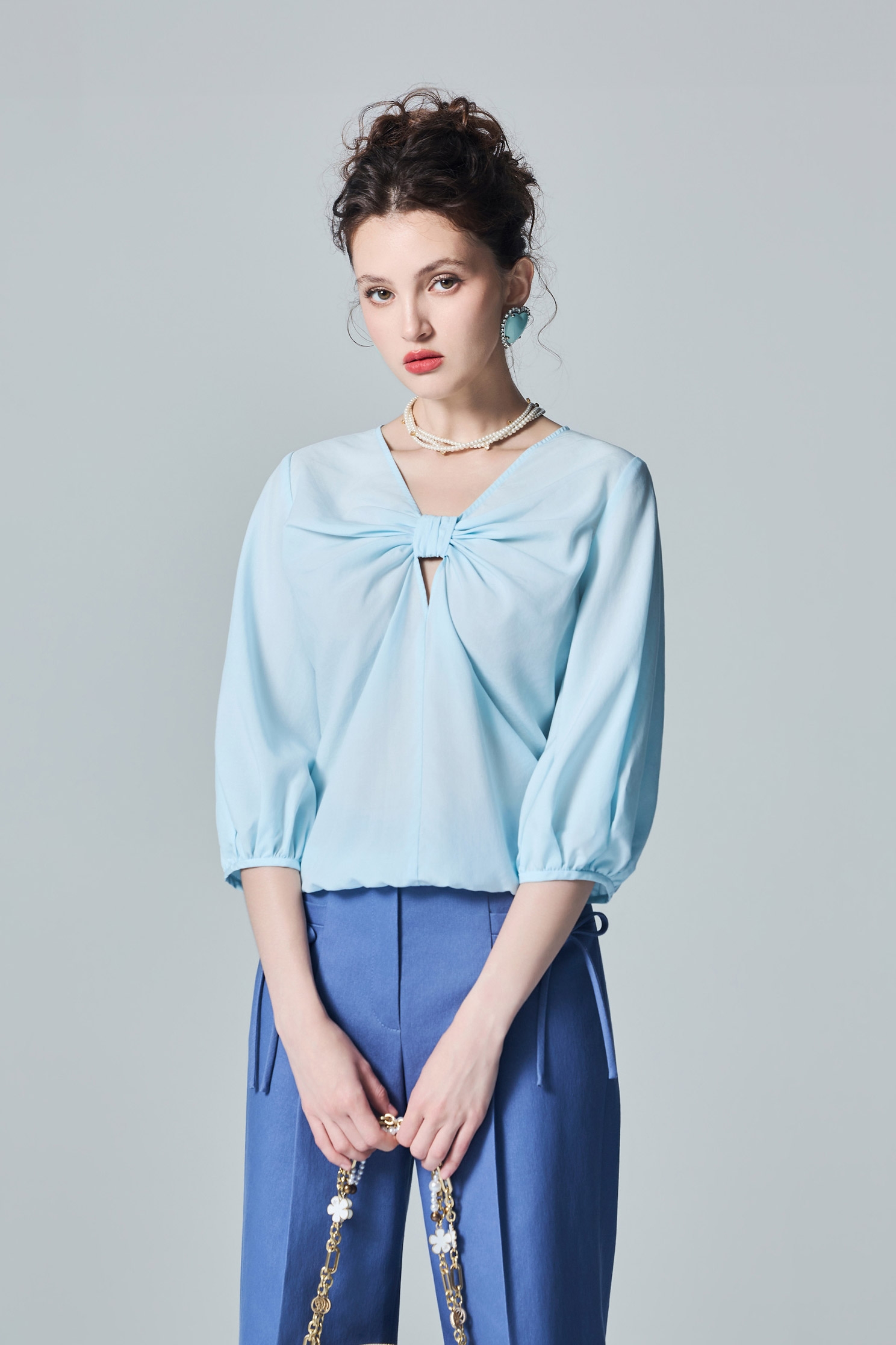 Front Knot Detail Blue TopFront Knot Detail Blue Top,Tops,Season (AW) Look