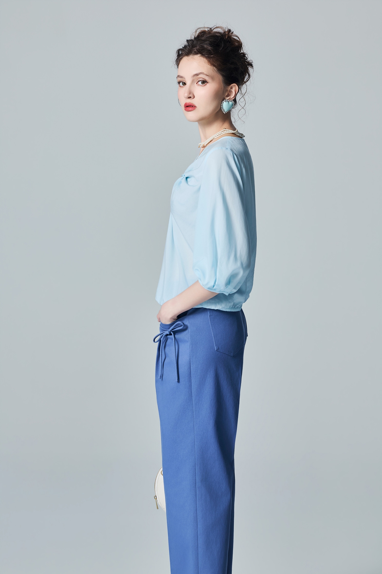 Front Knot Detail Blue TopFront Knot Detail Blue Top,Tops,Season (AW) Look