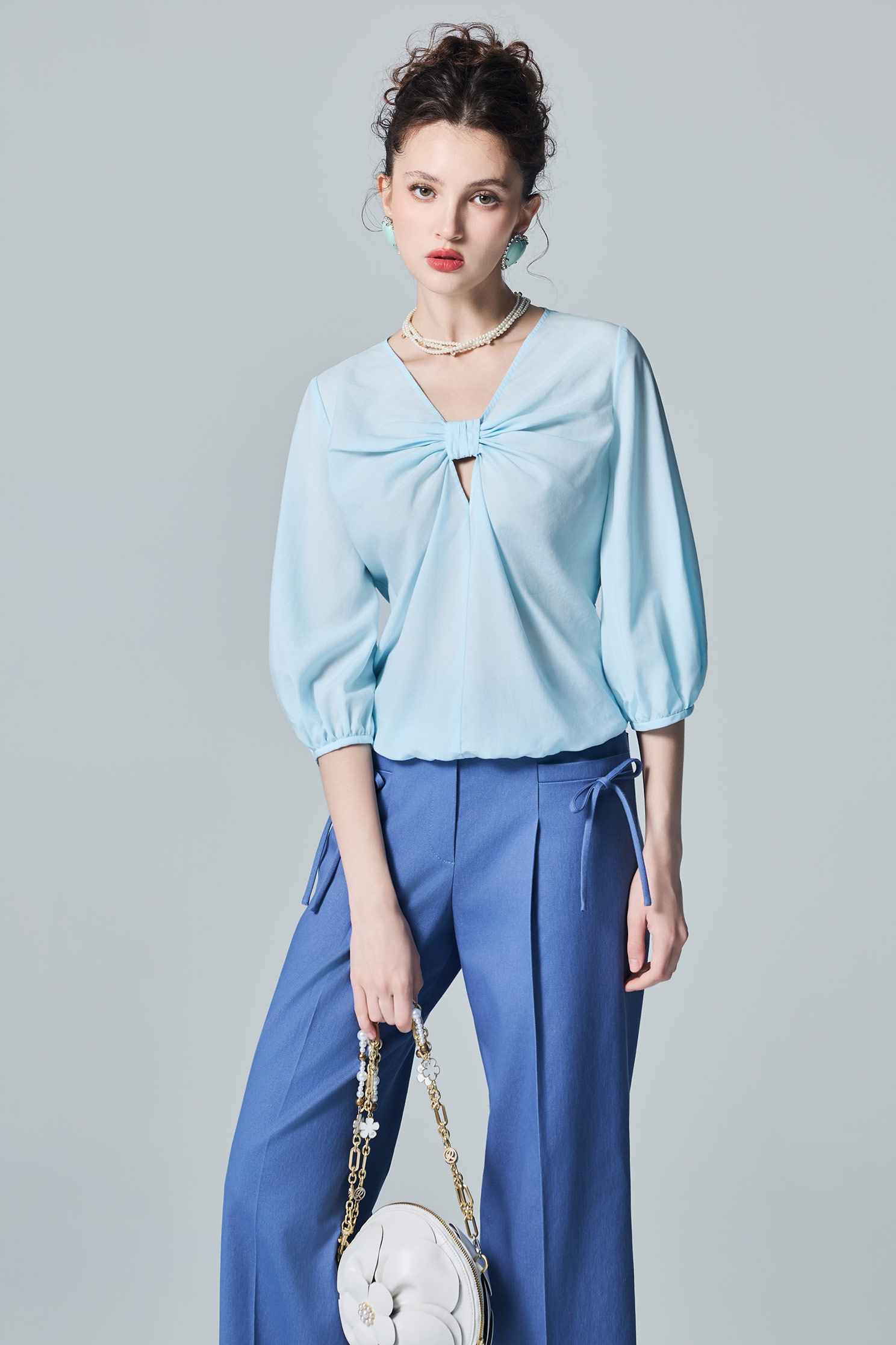 Front Knot Detail Blue TopFront Knot Detail Blue Top,Tops,Season (AW) Look