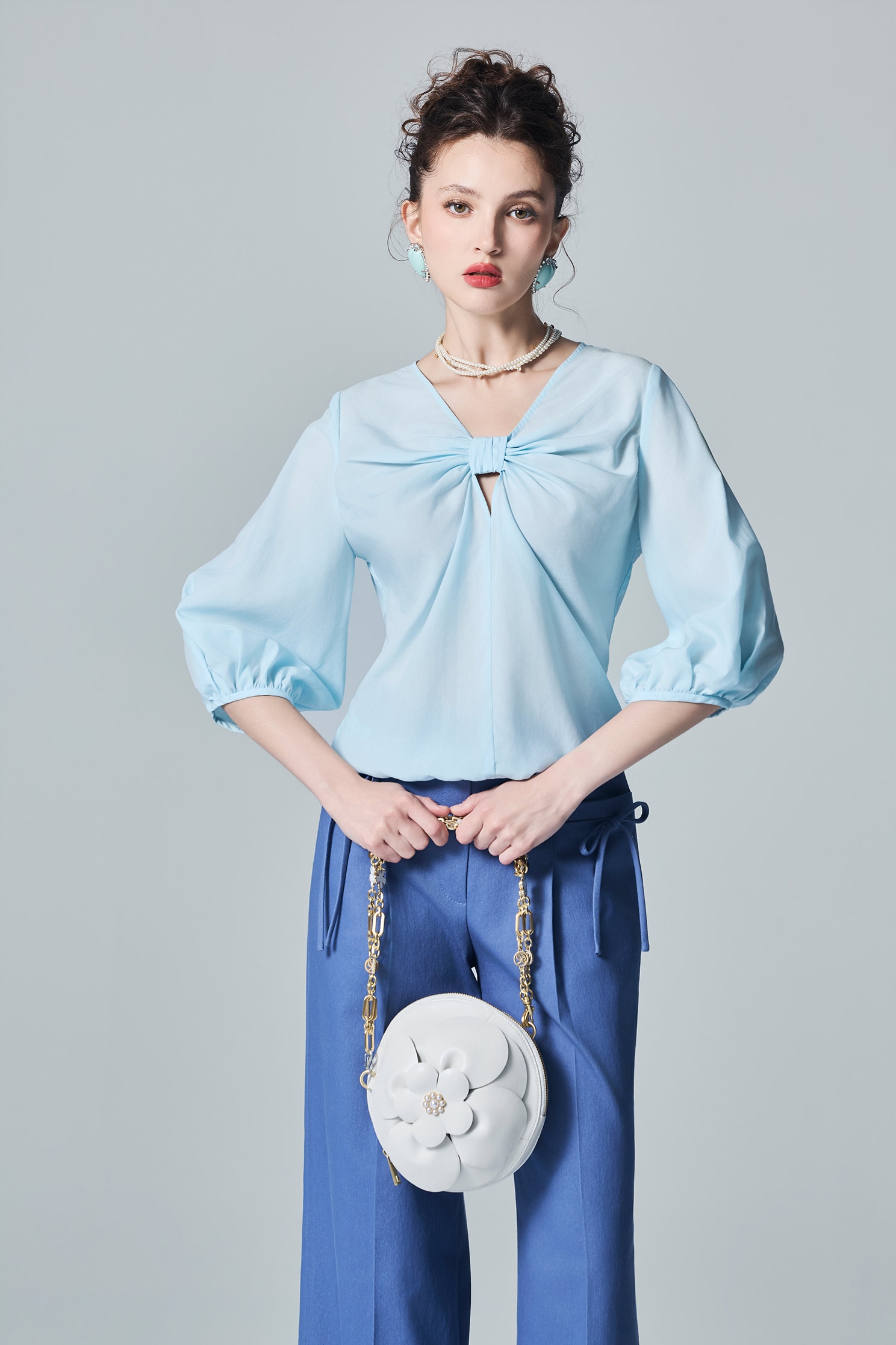 Front Knot Detail Blue TopFront Knot Detail Blue Top,Tops,Season (AW) Look