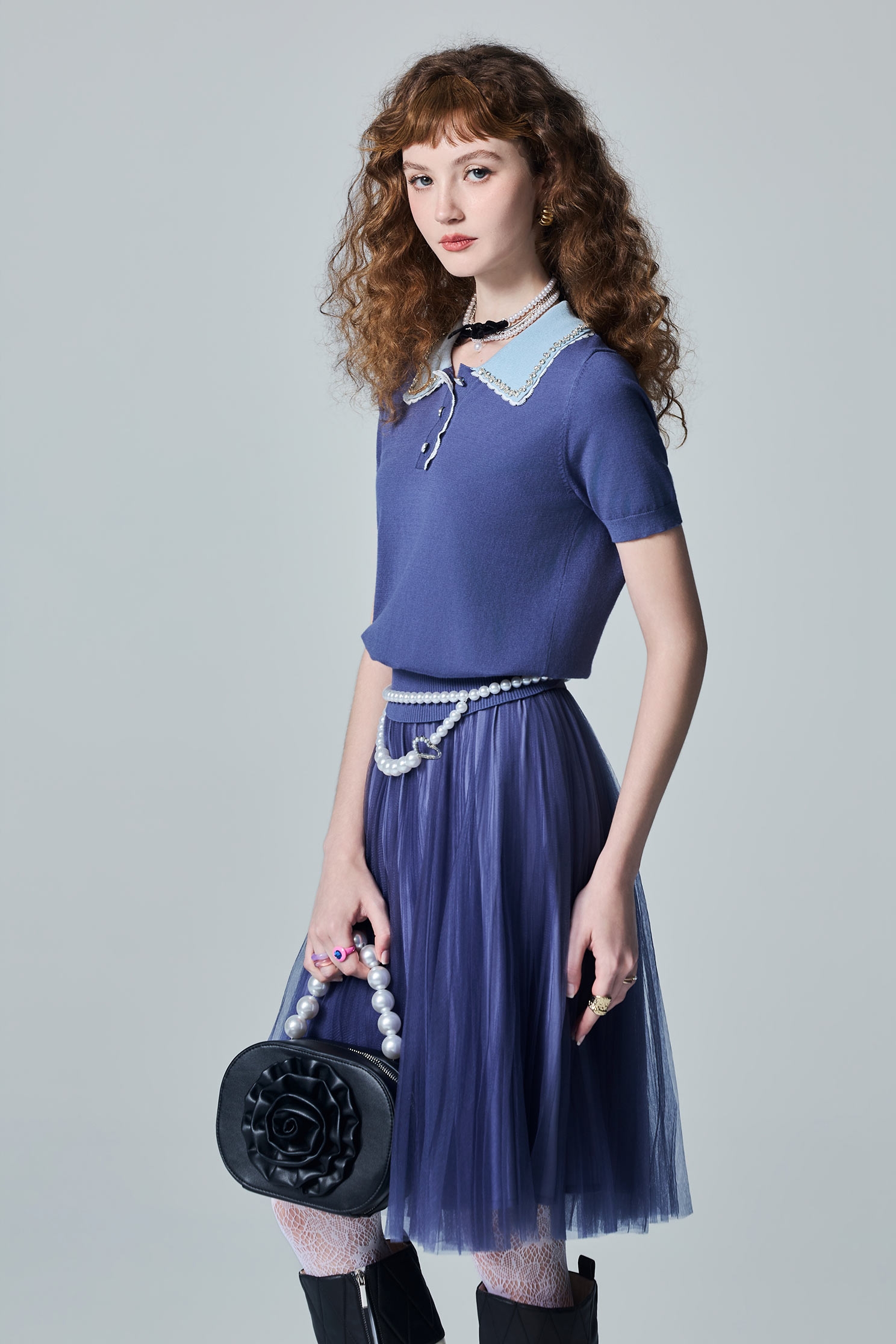 Contrast Collar Polo Knit TopContrast Collar Polo Knit Top,Tops,Season (AW) Look,Lace,Knitted,Knitted tops