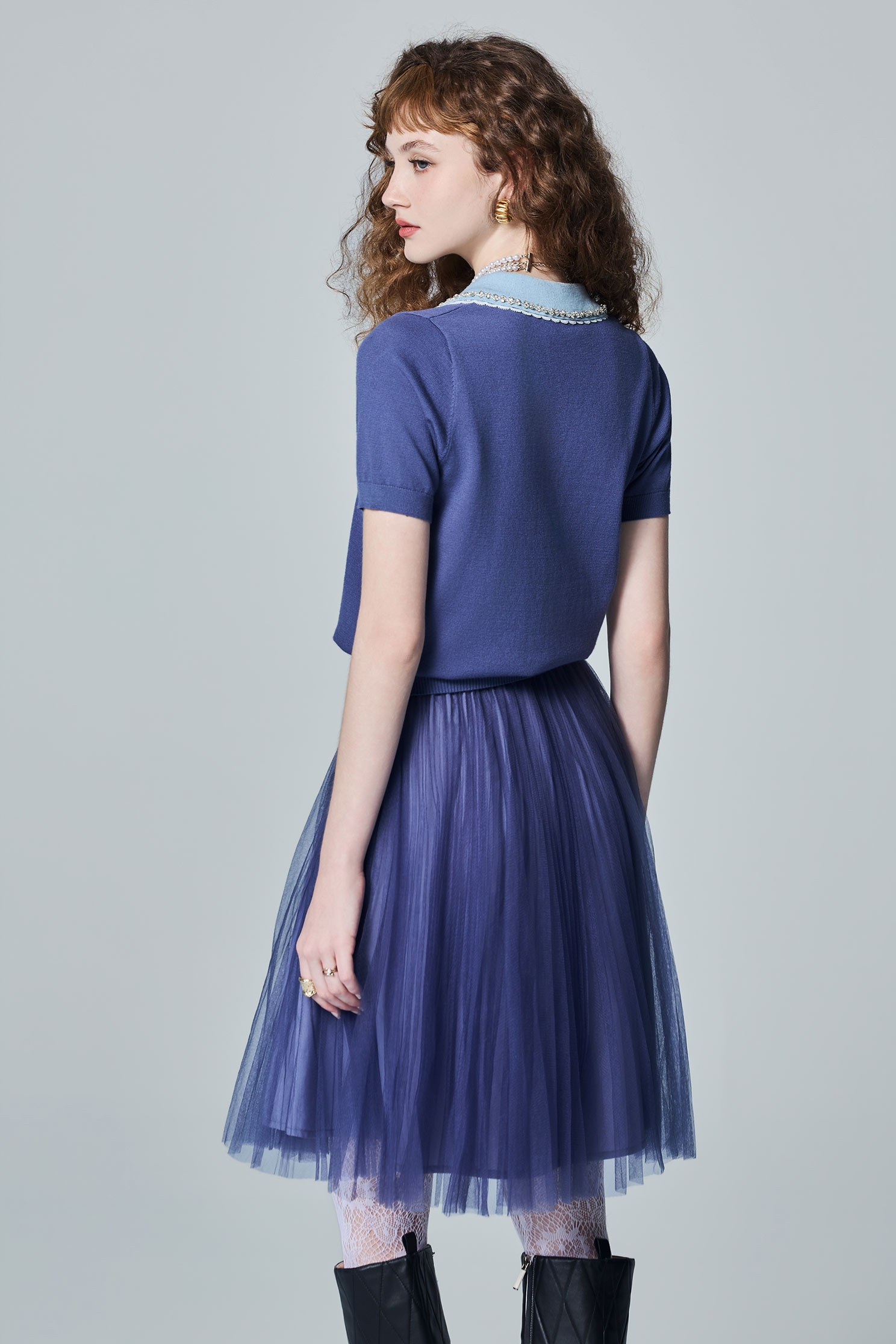 Contrast Collar Polo Knit TopContrast Collar Polo Knit Top,Tops,Season (AW) Look,Lace,Knitted,Knitted tops