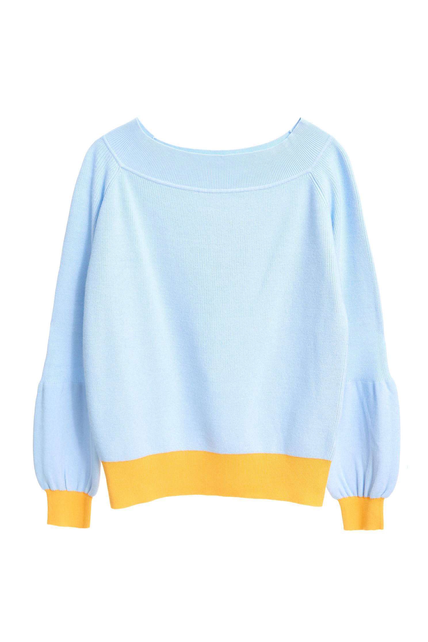 Off shoulder Knit TopLight blue boat collar knitted top,Exposed shoulders tops,Tops,Rayon,Exposed shoulders tops,Season (AW) Look,Knitted,Knitted tops,Knitted tops,Long sleeve tops