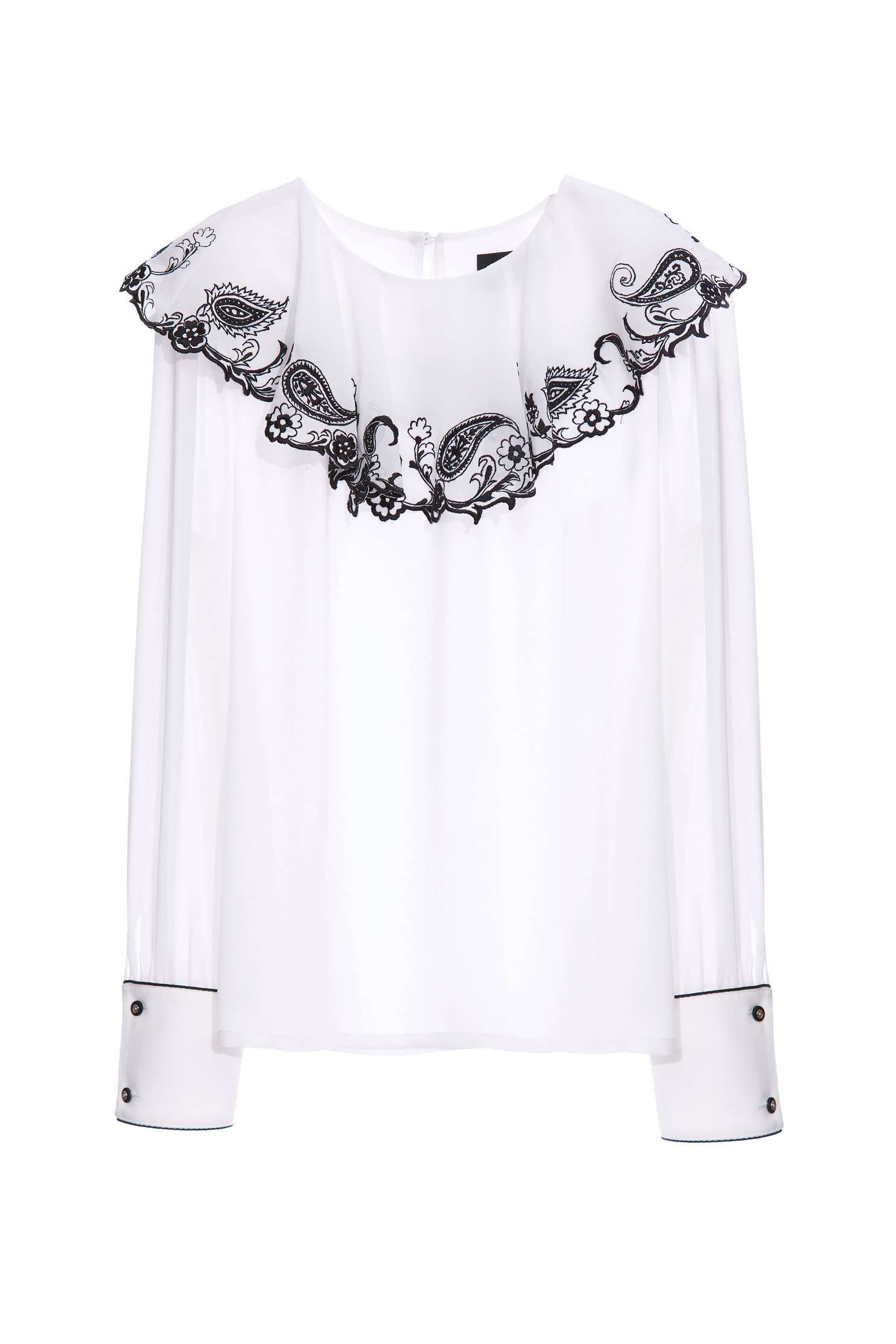 White Bertha Collar Blouse With Cut Out Embroidered DetailParamecium floral embroidered collar top,Tops,Embroidered,Season (AW) Look