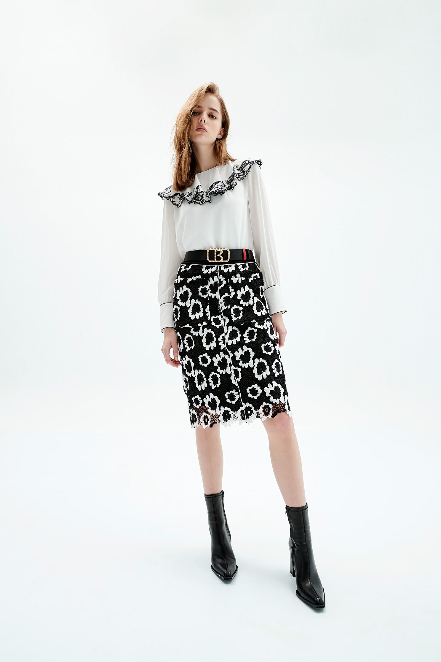 White Bertha Collar Blouse With Cut Out Embroidered DetailParamecium floral embroidered collar top,Tops,Embroidered,Season (AW) Look