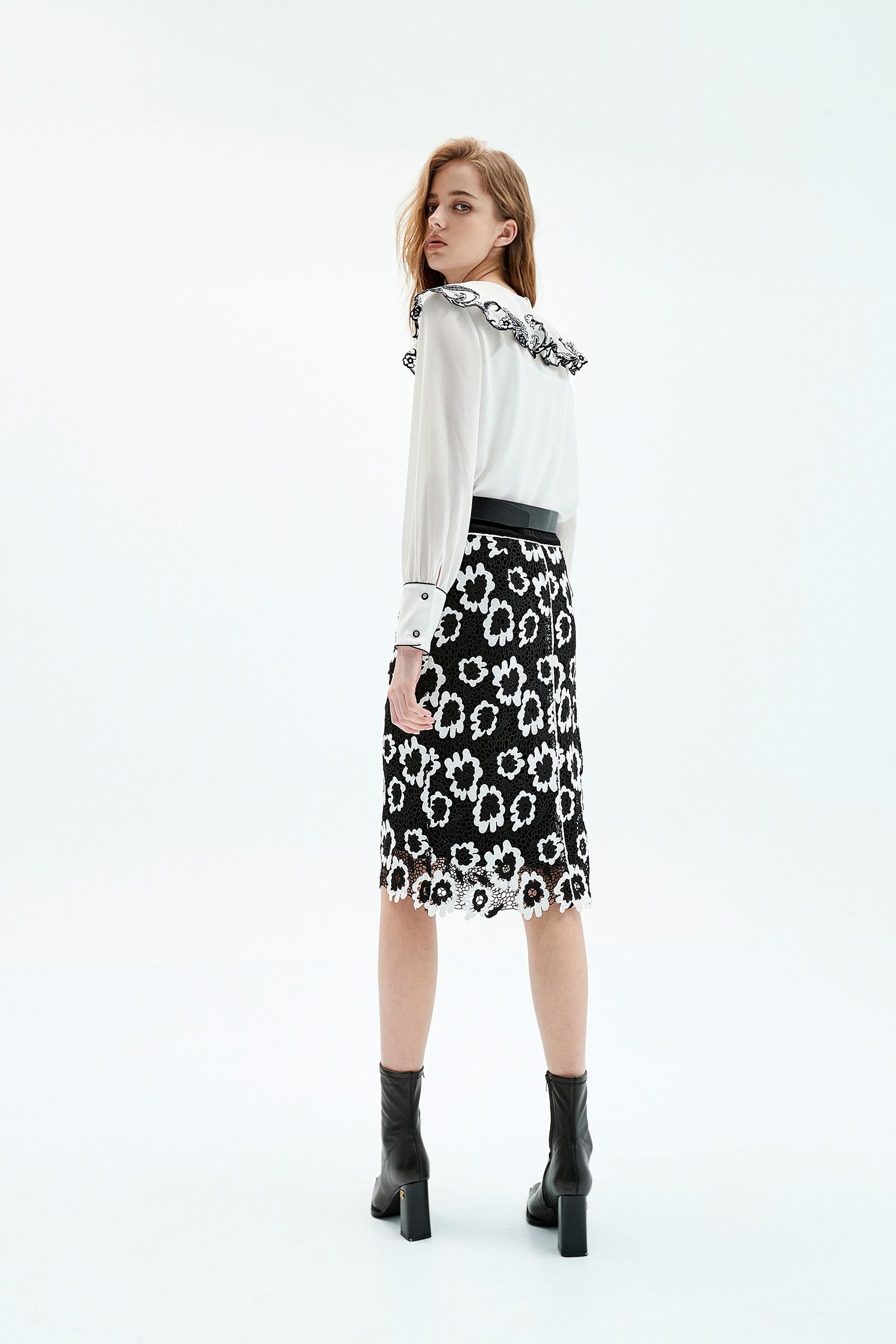 White Bertha Collar Blouse With Cut Out Embroidered DetailParamecium floral embroidered collar top,Tops,Embroidered,Season (AW) Look