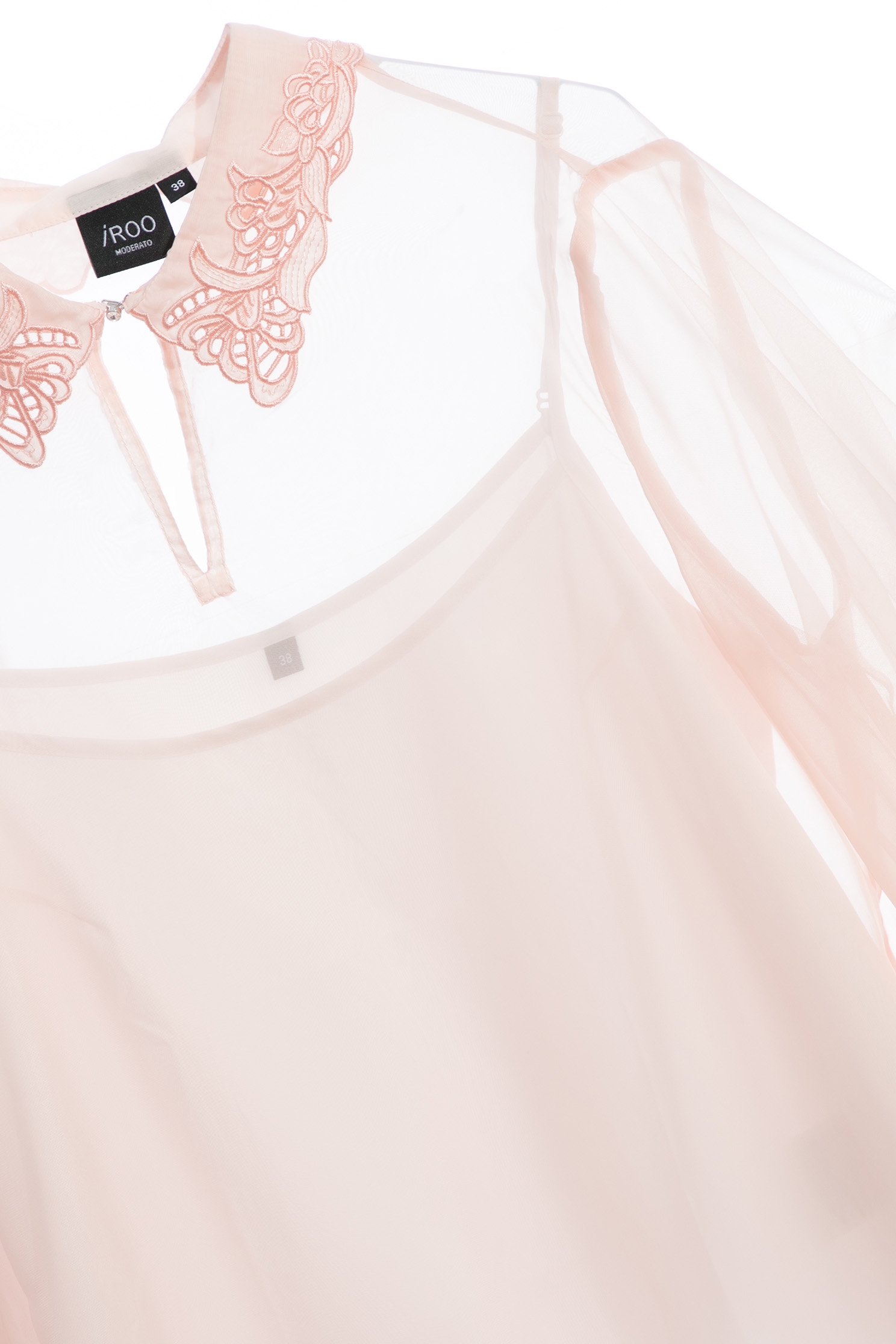 Pink Chiffon Top With Cut Out Lace CollarLoose-fitting shirt,Tops,Season (SS) Look,Blouses