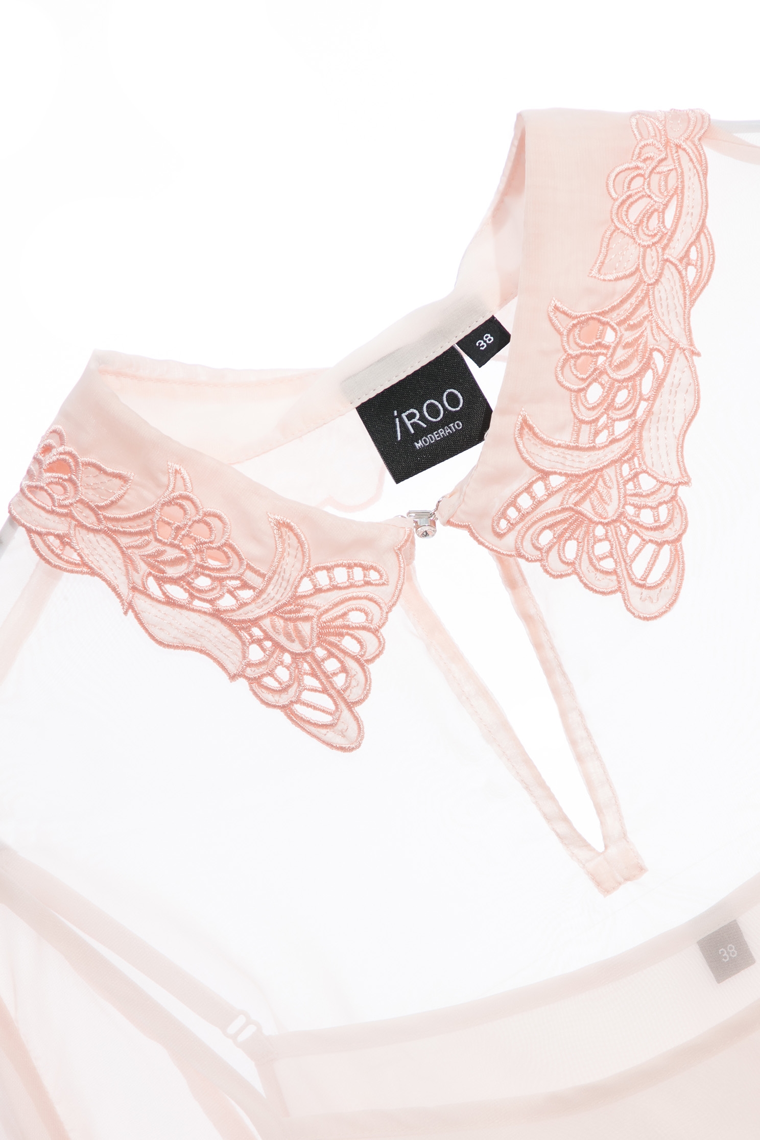 Pink Chiffon Top With Cut Out Lace CollarLoose-fitting shirt,Tops,Season (SS) Look,Blouses