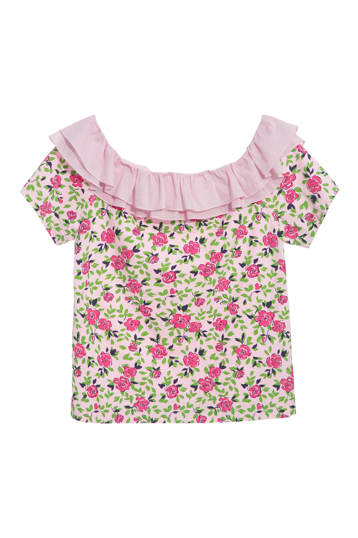 Floral Print Top With Flounce NecklineT-shirt top with rose print,Tops,Season (SS) Look,mothergift,Cotton