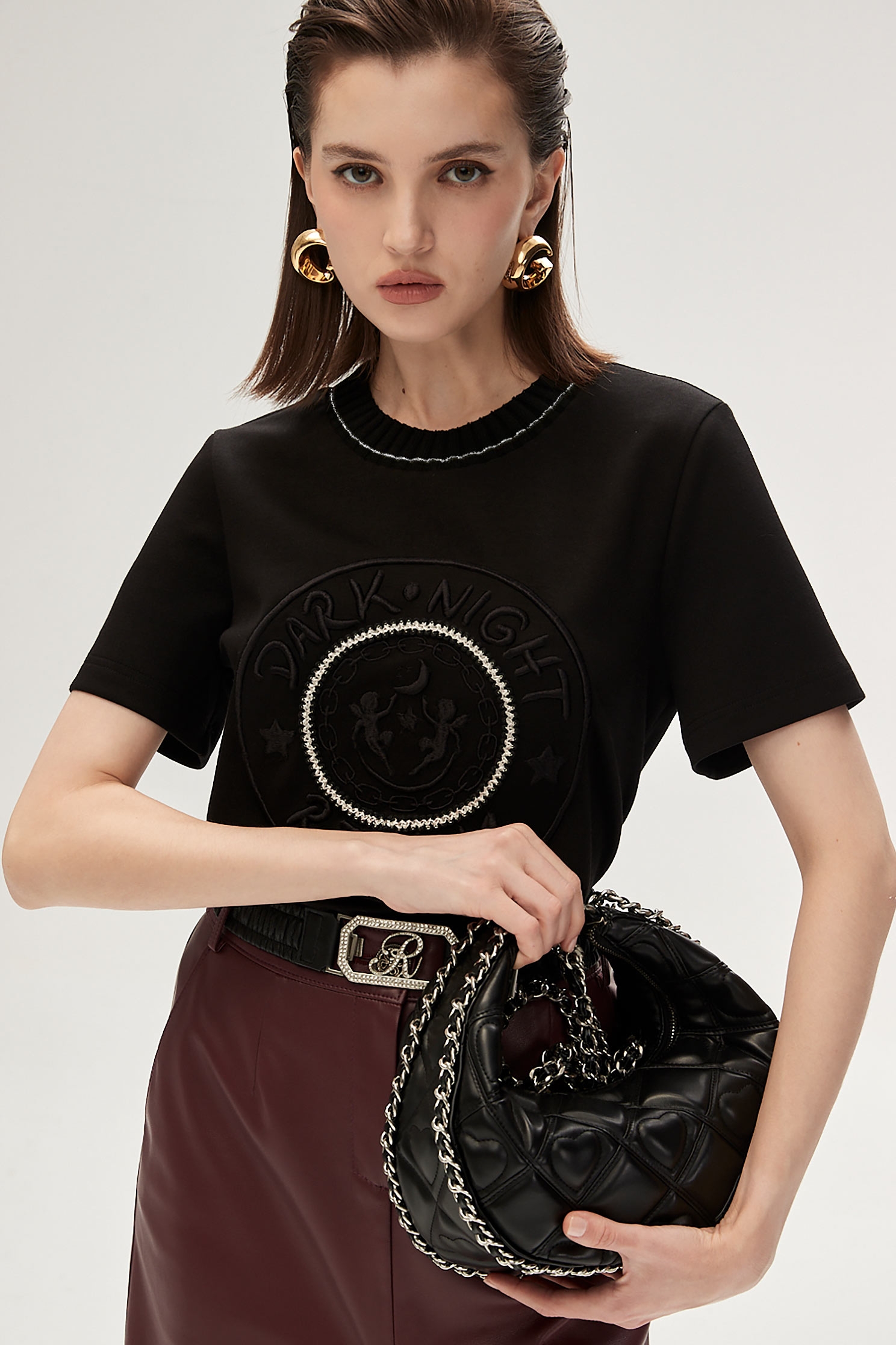 Front Embroidered Logo Short Sleeve TeeFront Embroidered Logo Short Sleeve Tee,Tops,Embroidered,Season (SS) Look,Embroidered tops