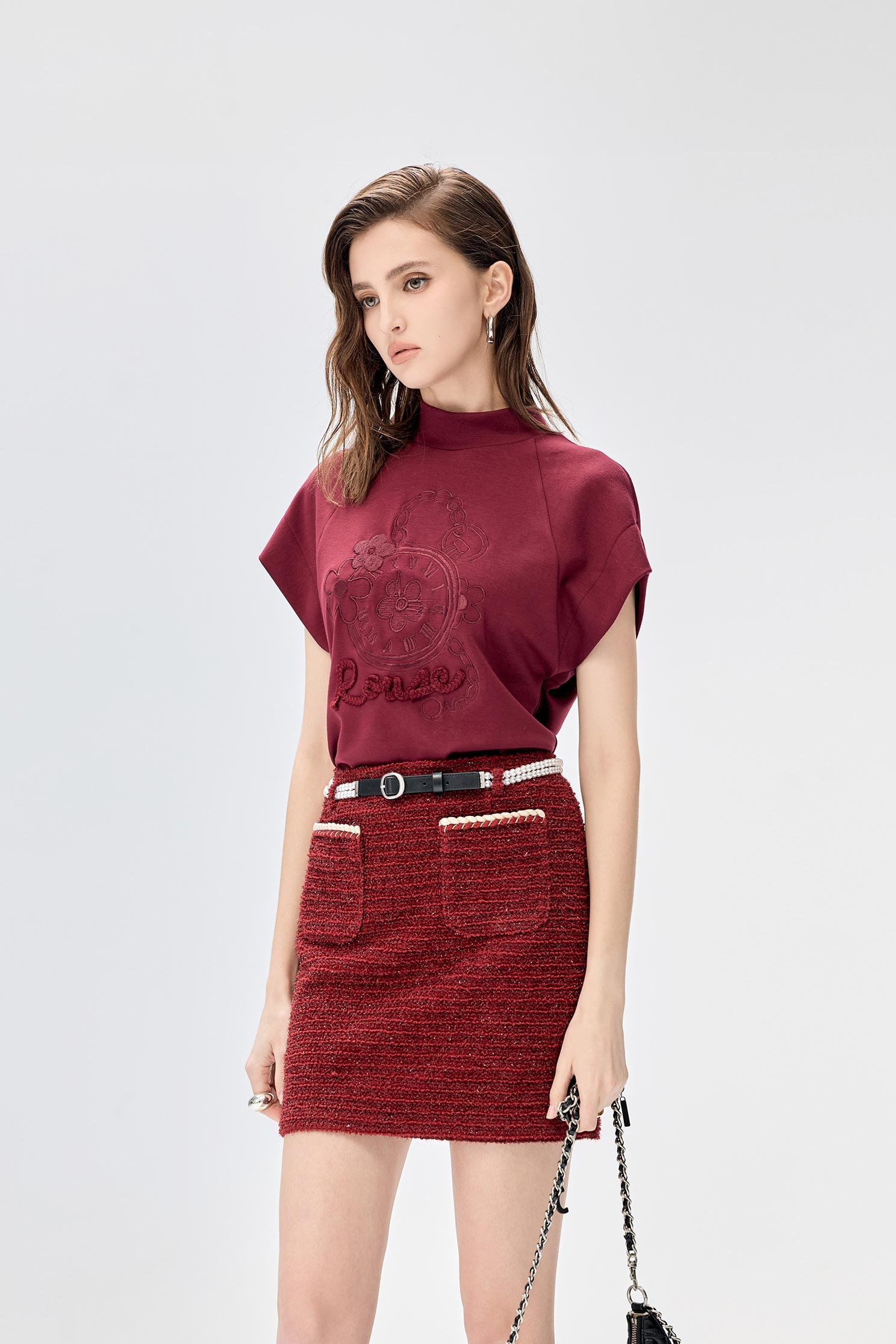 Wine Red Embroidery Logo TeeWine Red Embroidery Logo Tee,Tops,Embroidered,Season (SS) Look