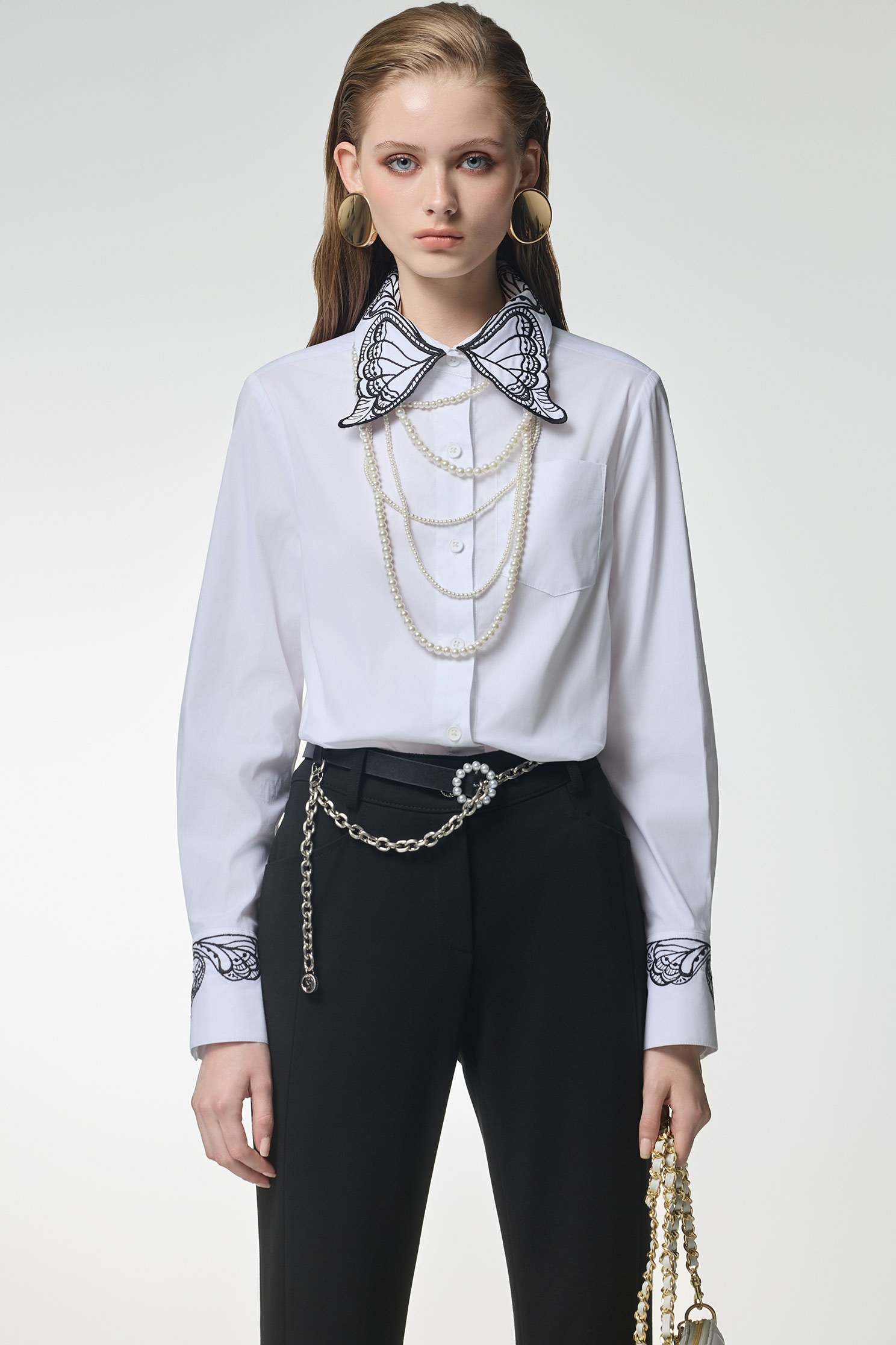 Butterfly Motif Collar Detail BlouseButterfly Motif Collar Detail Blouse,Tops,White tops,Season (AW) Look,Embroidered,Blouses