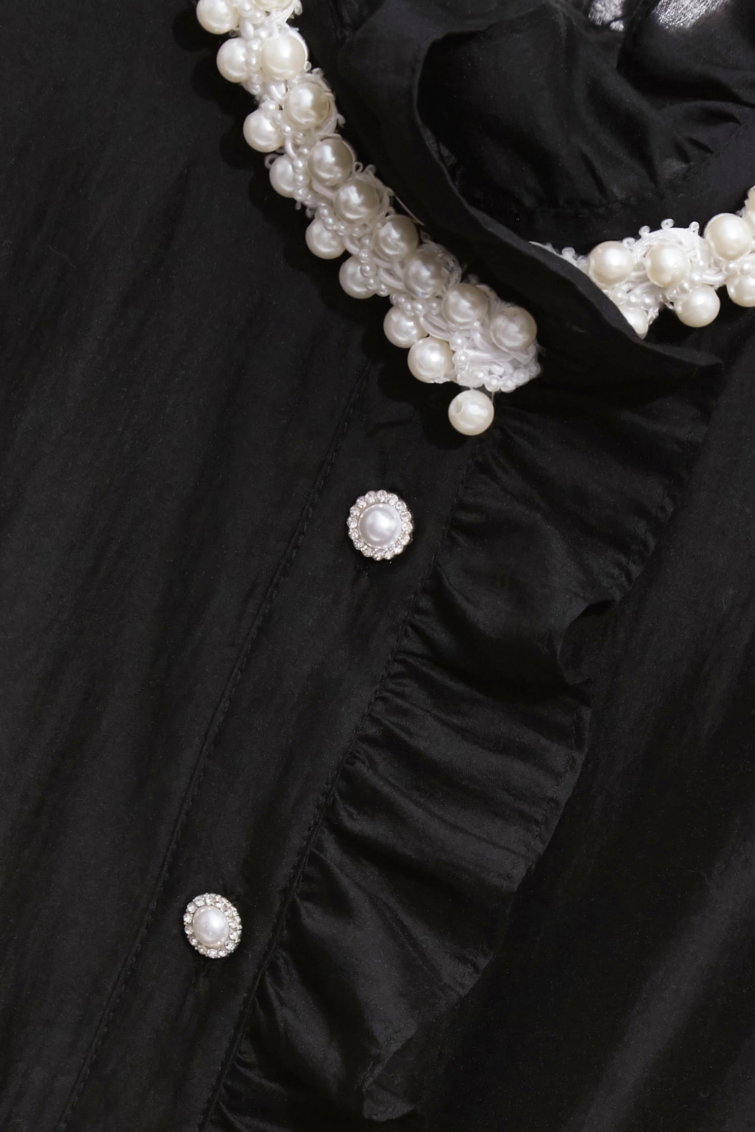 Ruffle With Pearl Detail BlouseRuffle With Pearl Detail Blouse,Tops,pearl,Season (AW) Look,black tops
