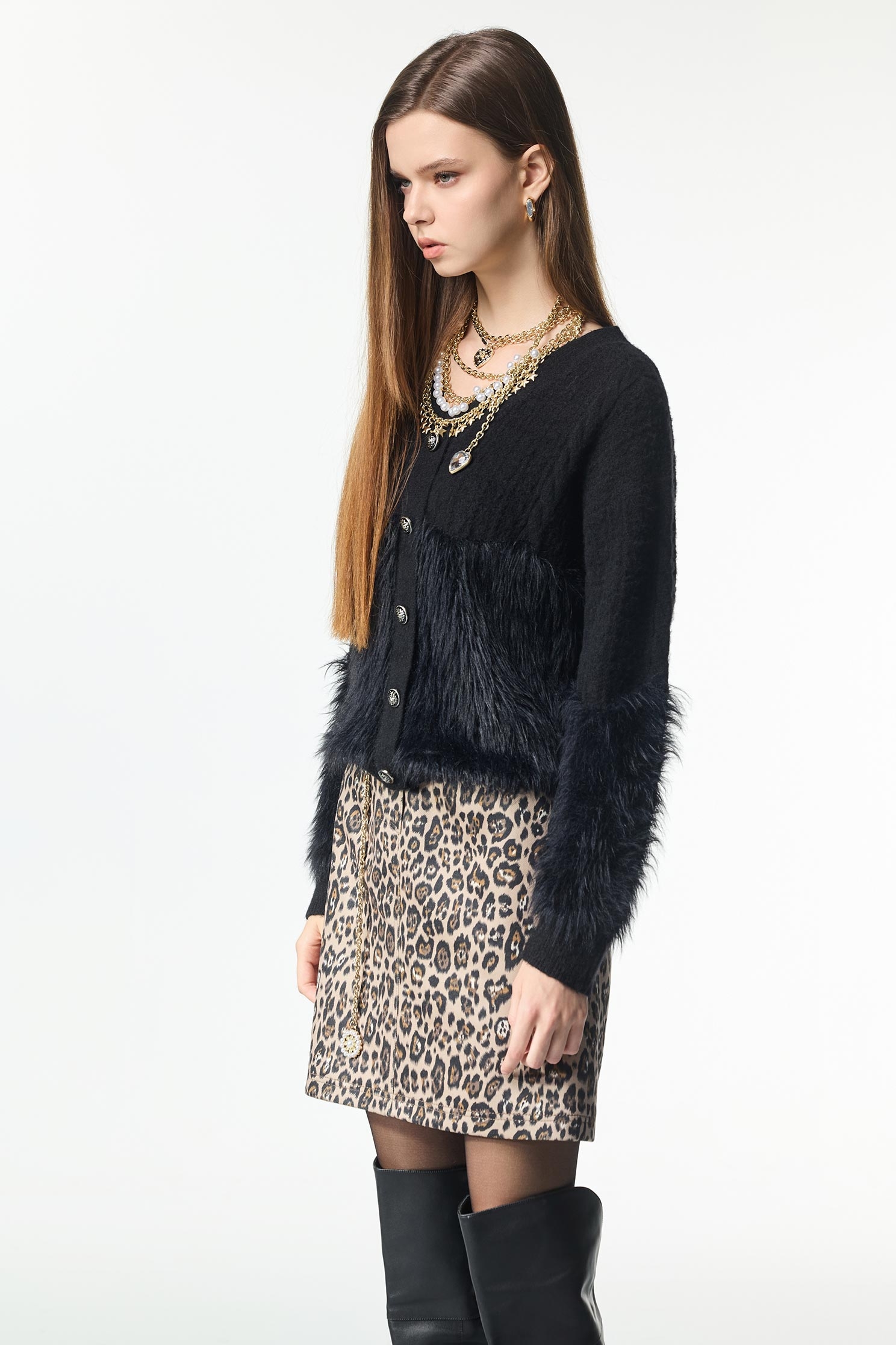 Faux Fur Detail Knit TopFaux Fur Detail Knit Top,Tops,Season (AW) Look,Knitted,Knitted tops,black tops