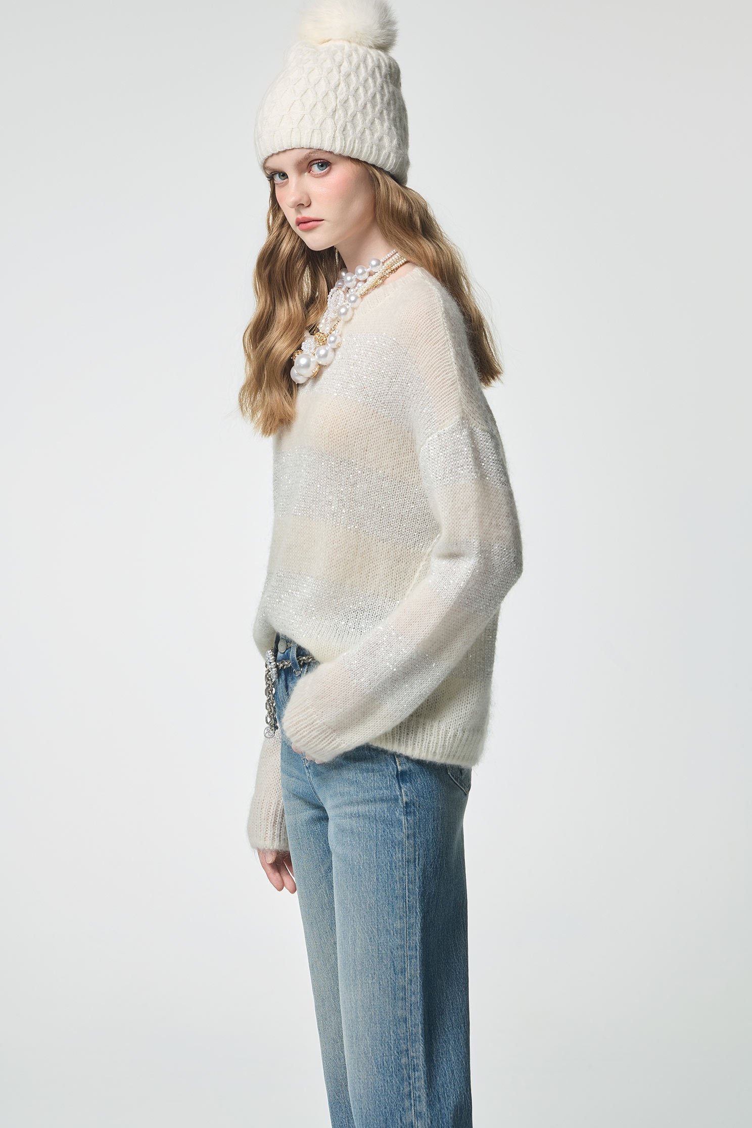 Sequin Wide Contrast Stripe Knit TopSequin Wide Contrast Stripe Knit Top,Tops,Season (AW) Look,Knitted,Knitted tops