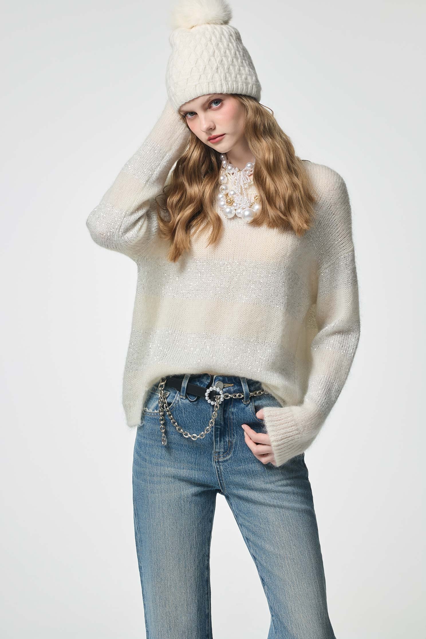 Sequin Wide Contrast Stripe Knit TopSequin Wide Contrast Stripe Knit Top,Tops,Season (AW) Look,Knitted,Knitted tops