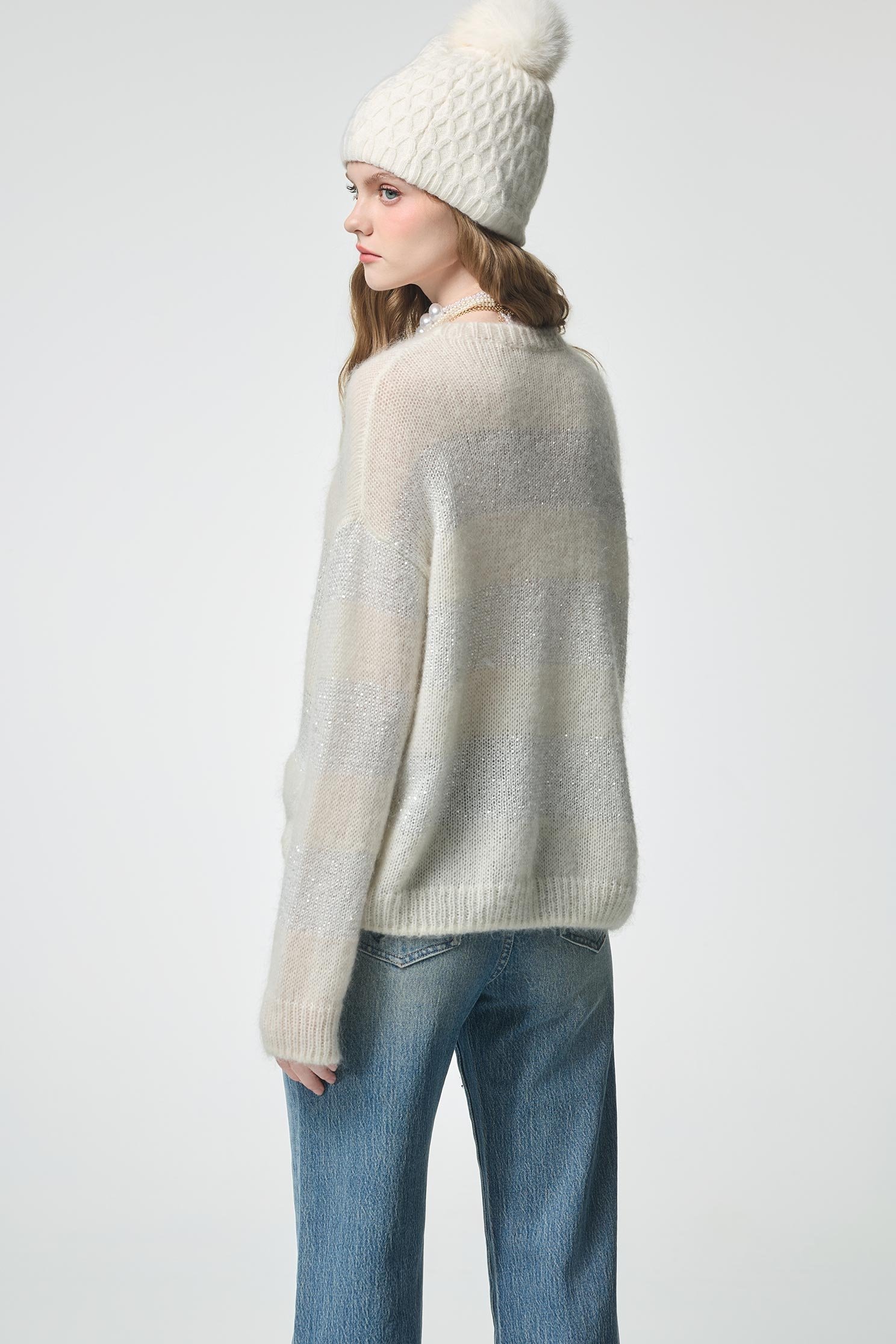 Sequin Wide Contrast Stripe Knit TopSequin Wide Contrast Stripe Knit Top,Tops,Season (AW) Look,Knitted,Knitted tops