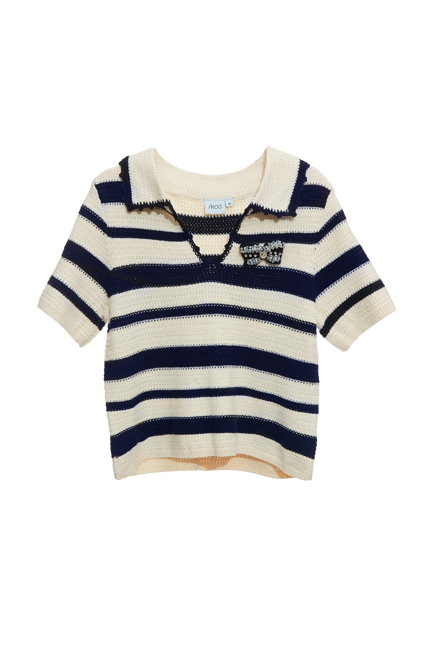 Navy Stripe Knit Polo TopNavy Stripe Knit Polo Top,Tops,Season (AW) Look,bows,Knitted,Knitted tops