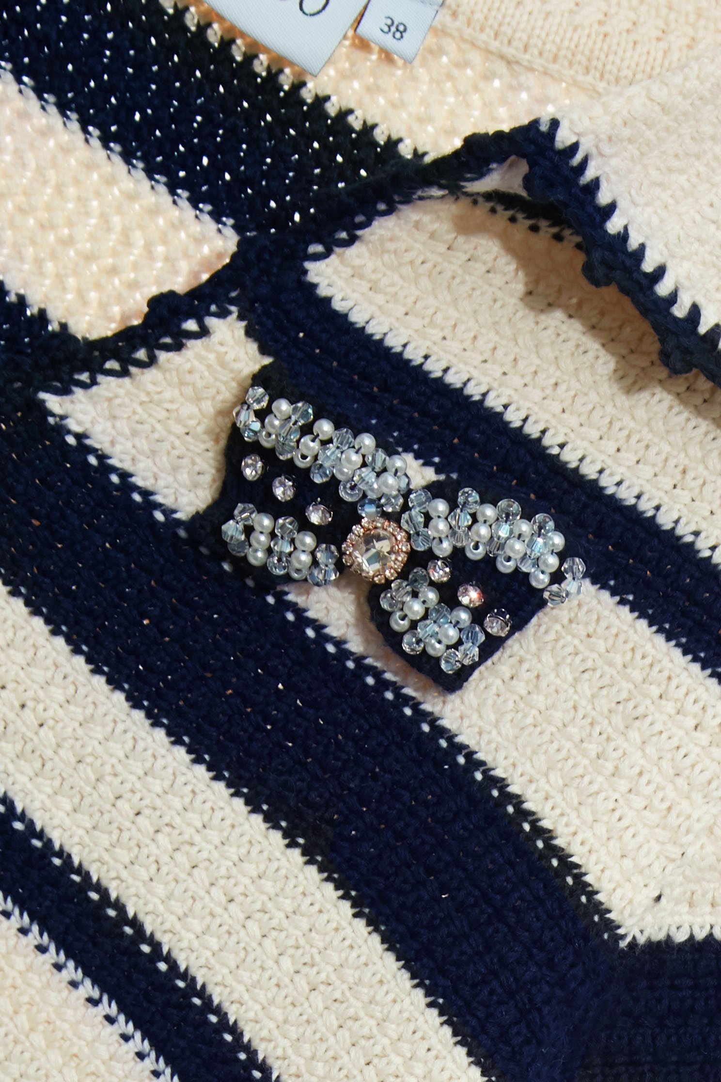 Navy Stripe Knit Polo TopNavy Stripe Knit Polo Top,Tops,Season (AW) Look,bows,Knitted,Knitted tops