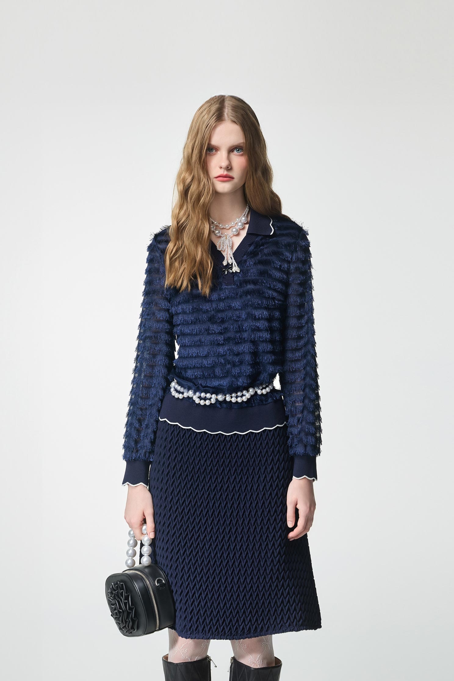 Navy Fringe Detail Long Sleeve TopNavy Fringe Detail Long Sleeve Top,Tops,Season (AW) Look