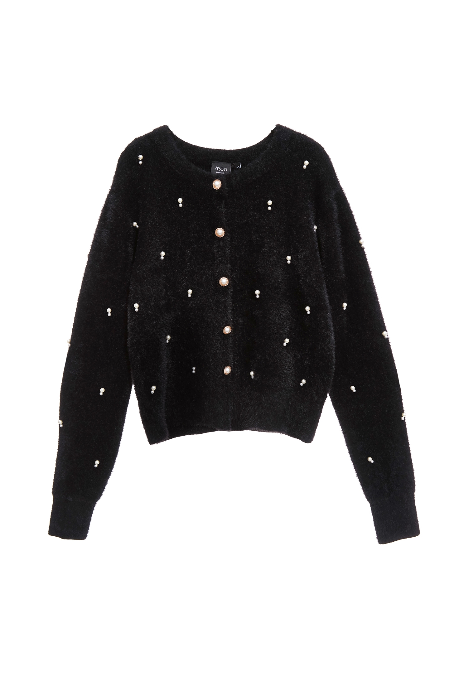 Pearl Applique Faux Fur Black TopPearl Applique Faux Fur Black Top,Office Looks,pearl,Season (AW) Look,Valentine,Knitted,Knitted tops