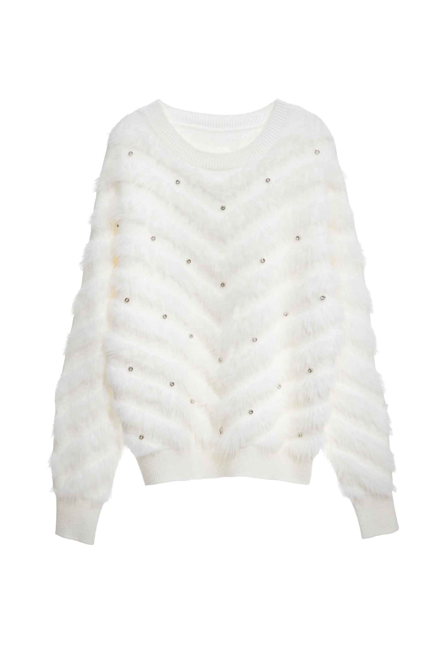 Beaded Faux Fur White TopBeaded Faux Fur White Top,Office Looks,bestselling,Season (AW) Look,Valentine,Knitted,Knitted tops
