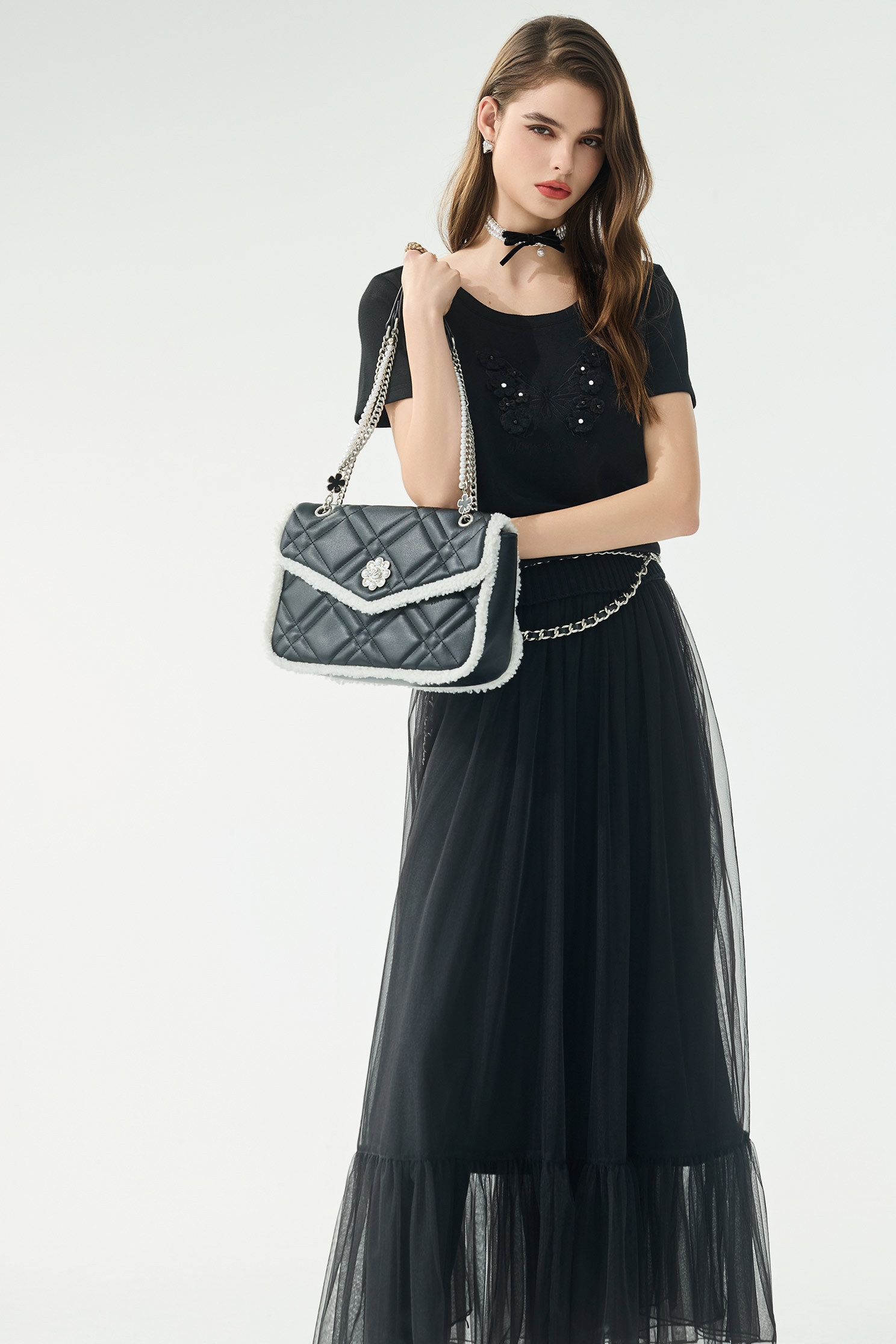 Butterfly Sequin Detail Black TopButterfly Sequin Detail Black Top,Tops,pearl,Season (AW) Look,Embroidered,black tops