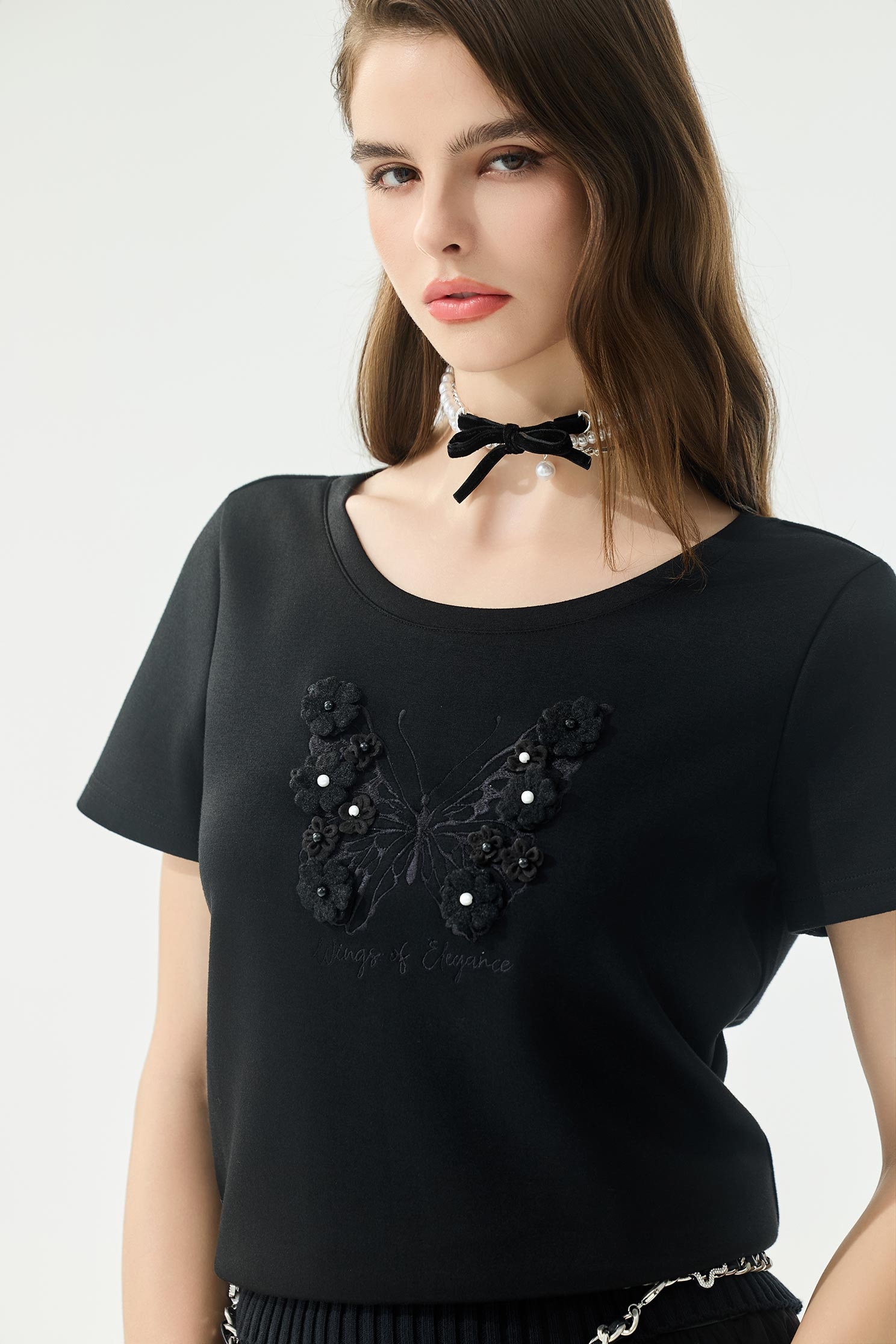 Butterfly Sequin Detail Black TopButterfly Sequin Detail Black Top,Tops,pearl,Season (AW) Look,Embroidered,black tops