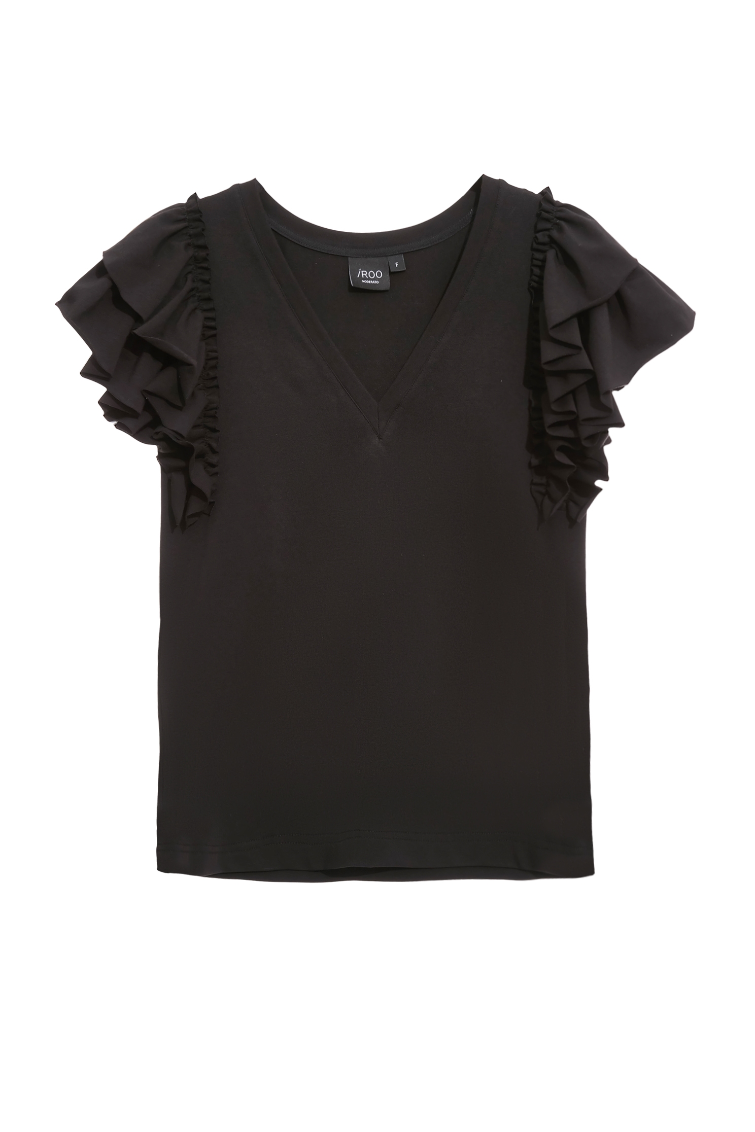 Ruffle Layered Sleeve V-neck TeeRuffle Layered Sleeve V-neck Tee,Tops,Season (AW) Look,Cotton,black tops
