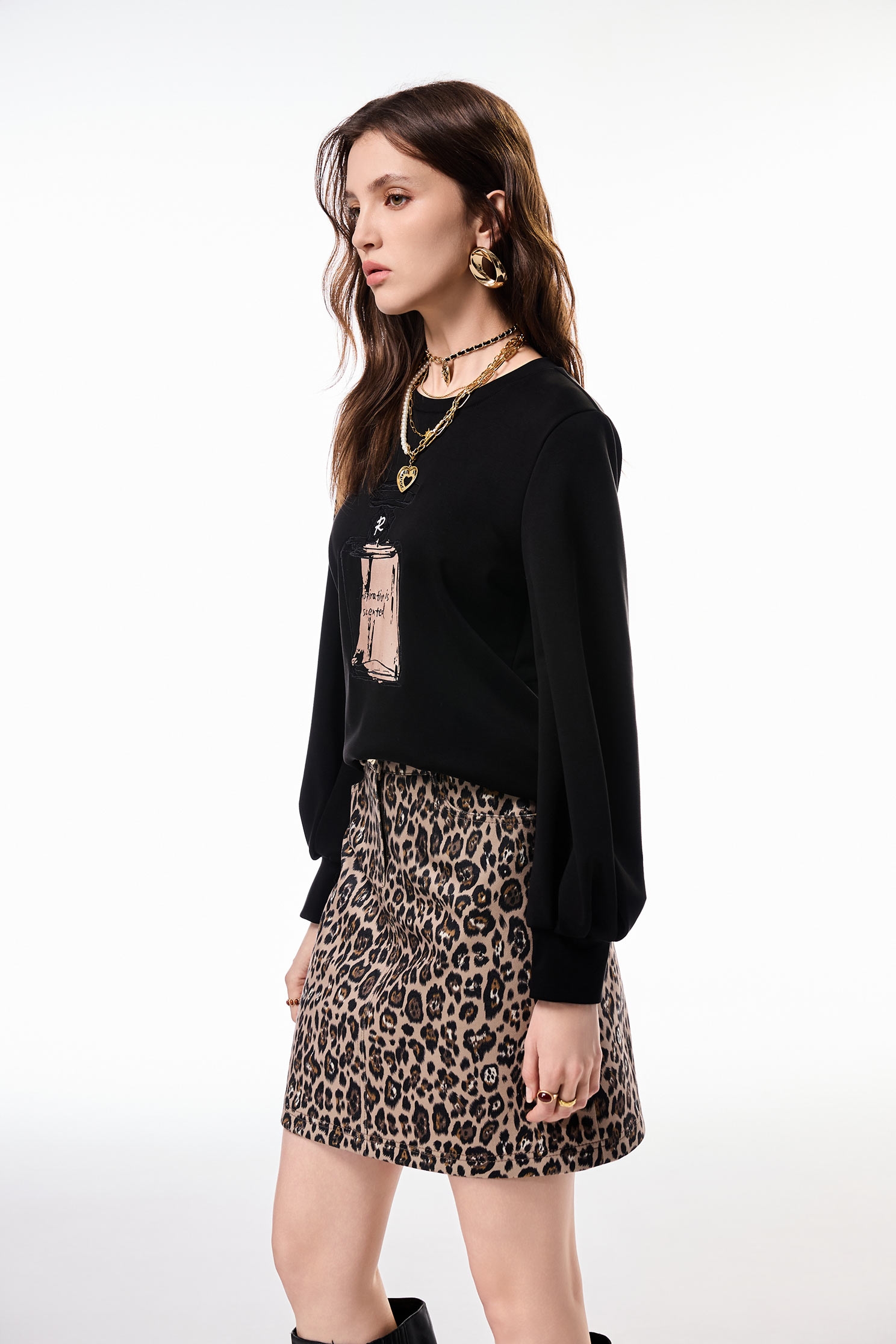 Front Graphic Long Sleeve Black TopFront Graphic Long Sleeve Black Top,Tops,Embroidered,Season (AW) Look,black tops