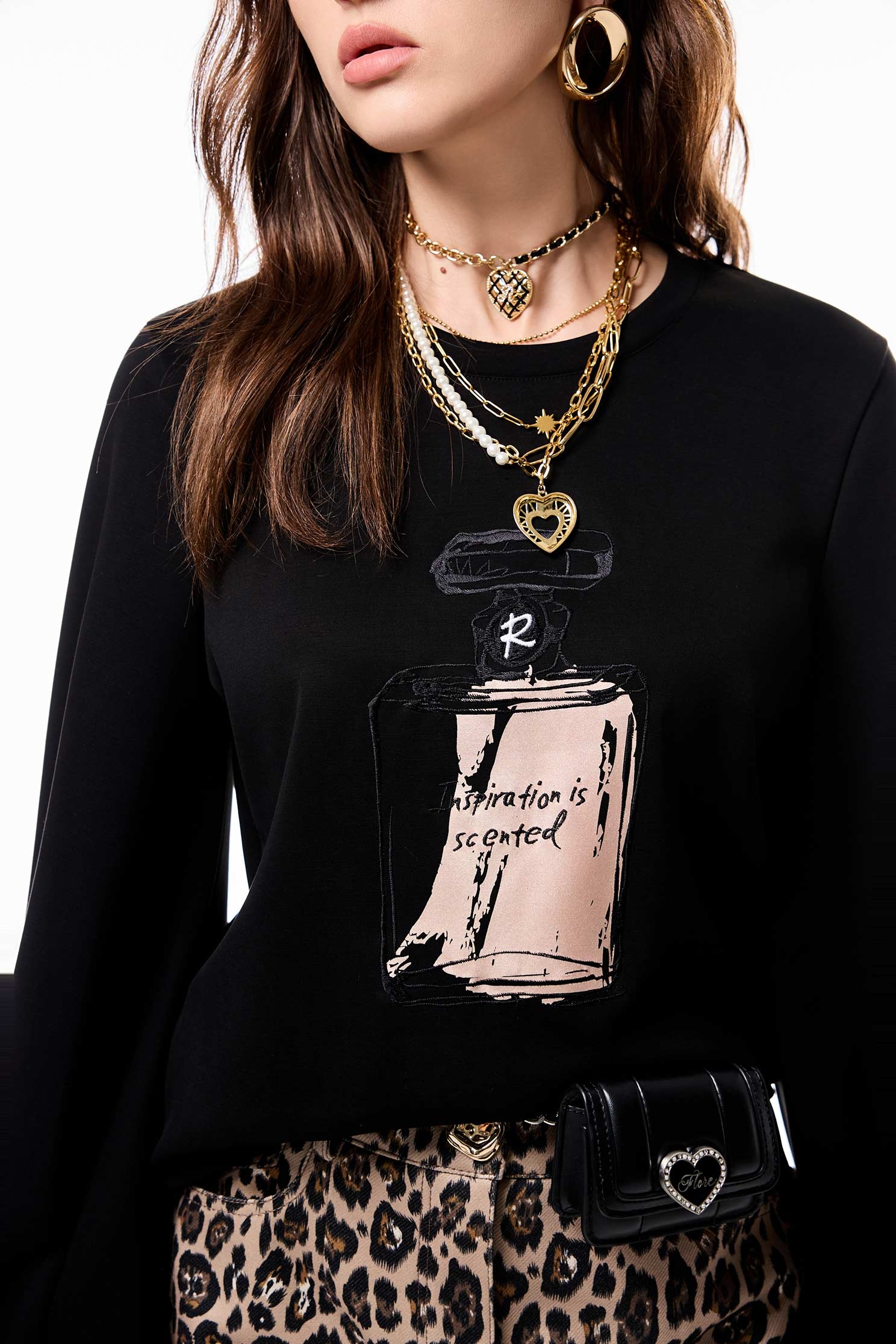 Front Graphic Long Sleeve Black TopFront Graphic Long Sleeve Black Top,Tops,Embroidered,Season (AW) Look,black tops