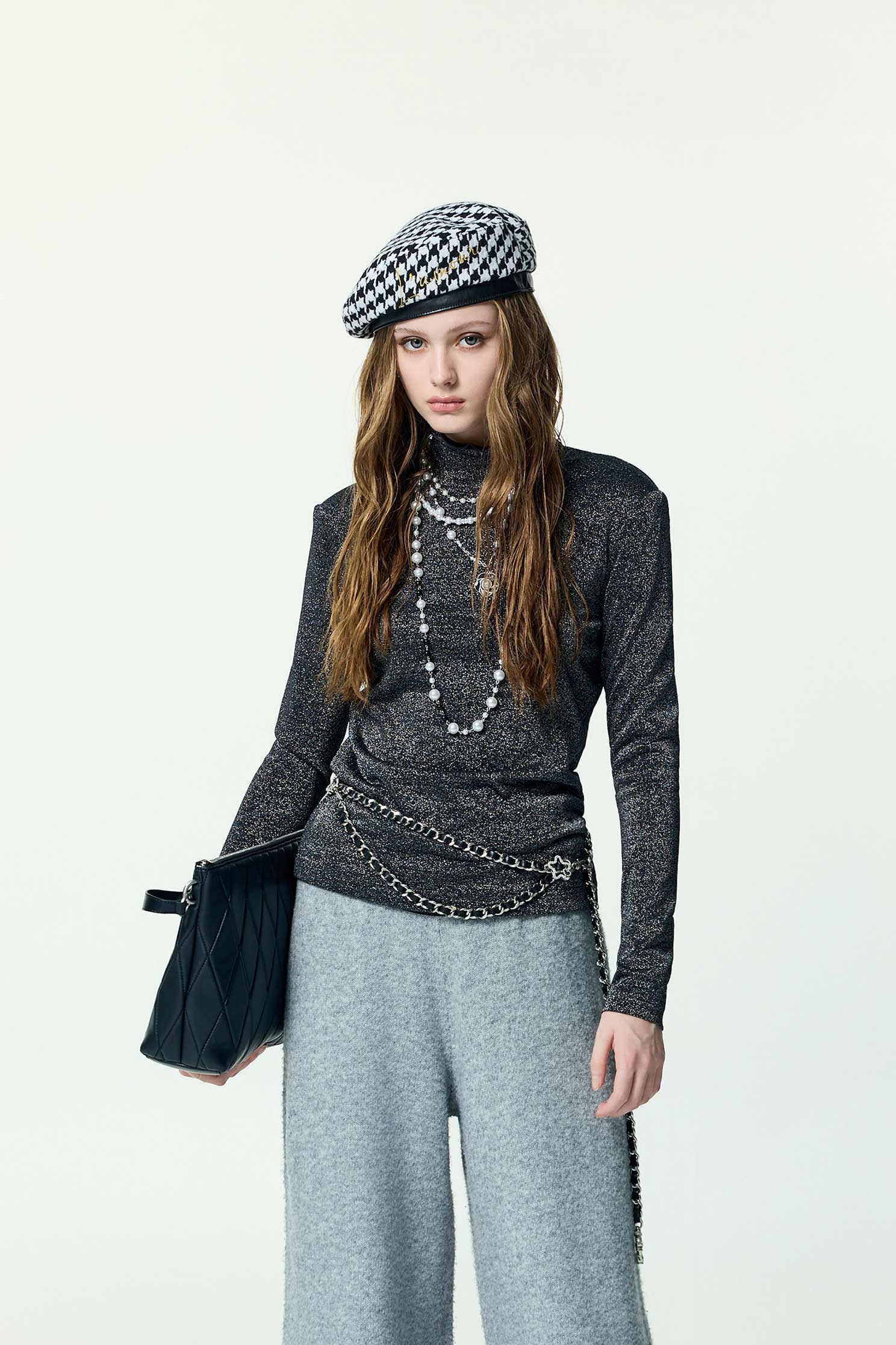Metallic Sheen Charcoal Grey TopMetallic Sheen Charcoal Grey Top,Tops,Season (AW) Look,black tops
